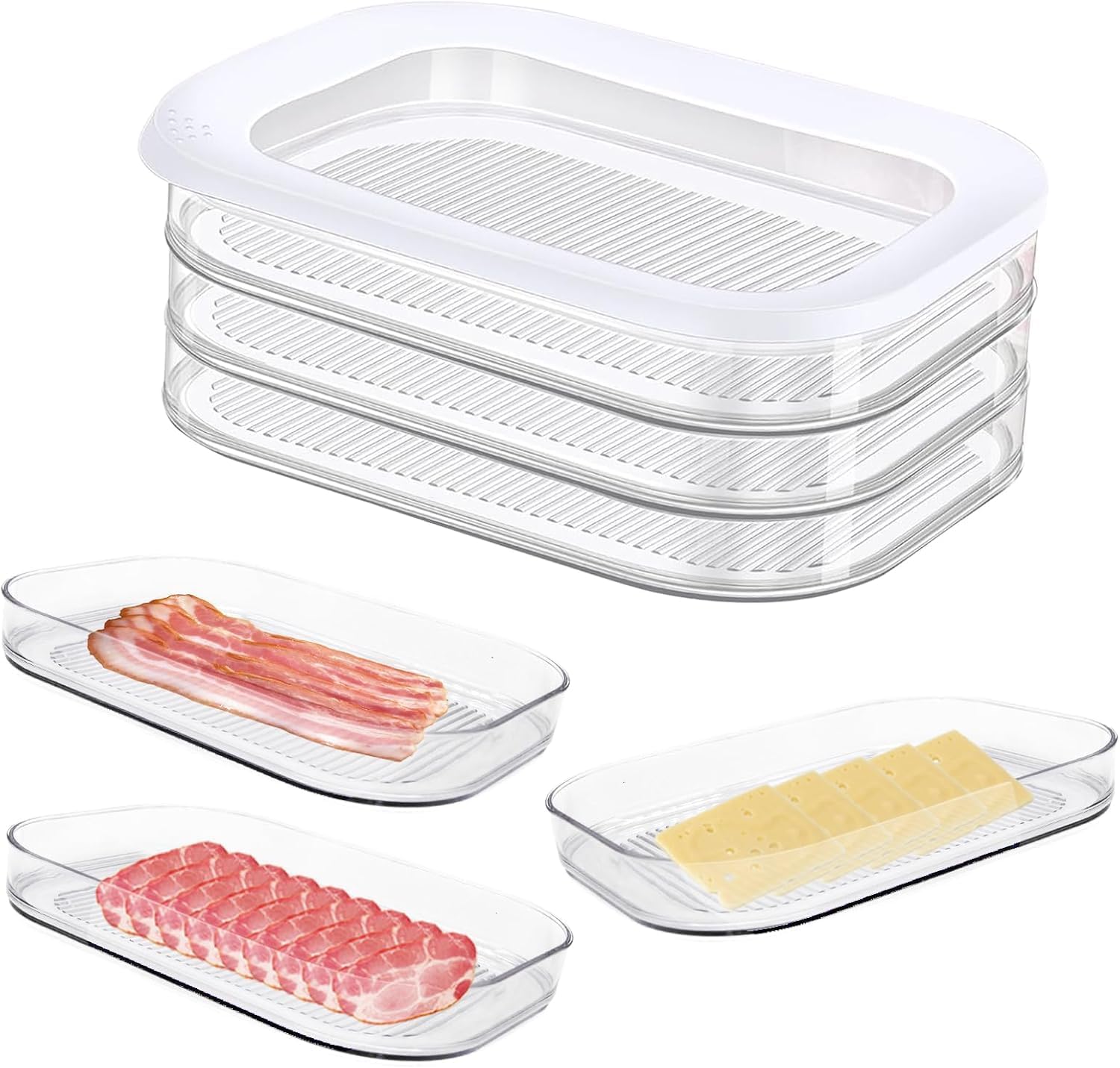 Clear Plastic Deli Containers with Lids for Refrigerator, 3-Layer Stackable Meal Prep Containers for Bacon, Cheese, Ham, Cold Cuts, Salami Storage Clear Plastic Deli Containers with Lids for Refrigerator, 3-Layer Stackable Meal Prep Containers for Bacon, Cheese, Ham, Cold Cuts, Salami Storage