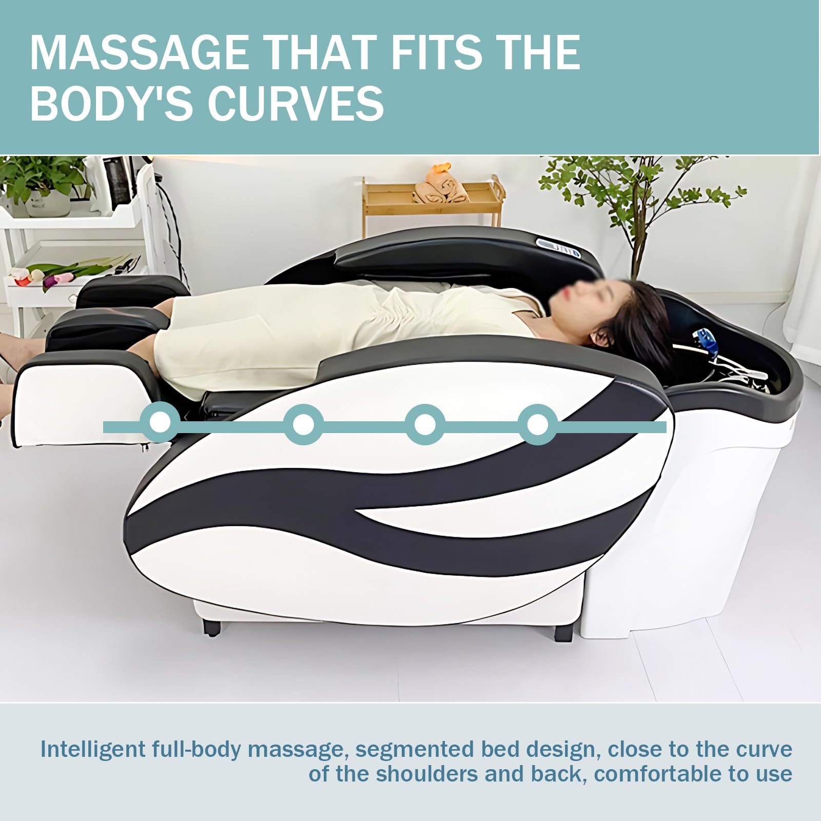 Salon-Massageliege, Moderne Kopf-Spa-Ausstattung In Schwarz-Weiß, Professionelle Spa-Waschliege mit Intelligenter Ganzkörpermassage Und Rückenheizung