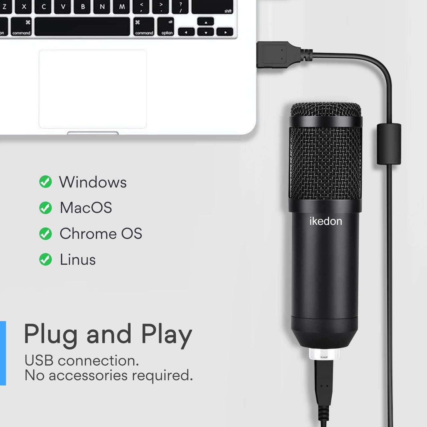 Buy USB Condenser Microphone, IKEDON 192KHZ/24Bit Plug & Play PC Streaming Mic, USB Microphone