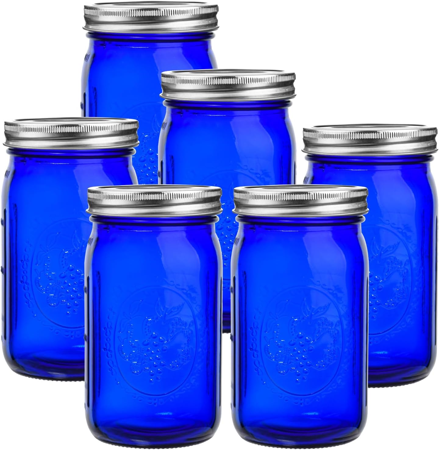 eleganttime Blue Mason Jars Wide Mouth,6 Pack Cobalt Blue Colored Mason Jars 32 oz for Canning, Pickling, Storage, DIY Crafts & Décor