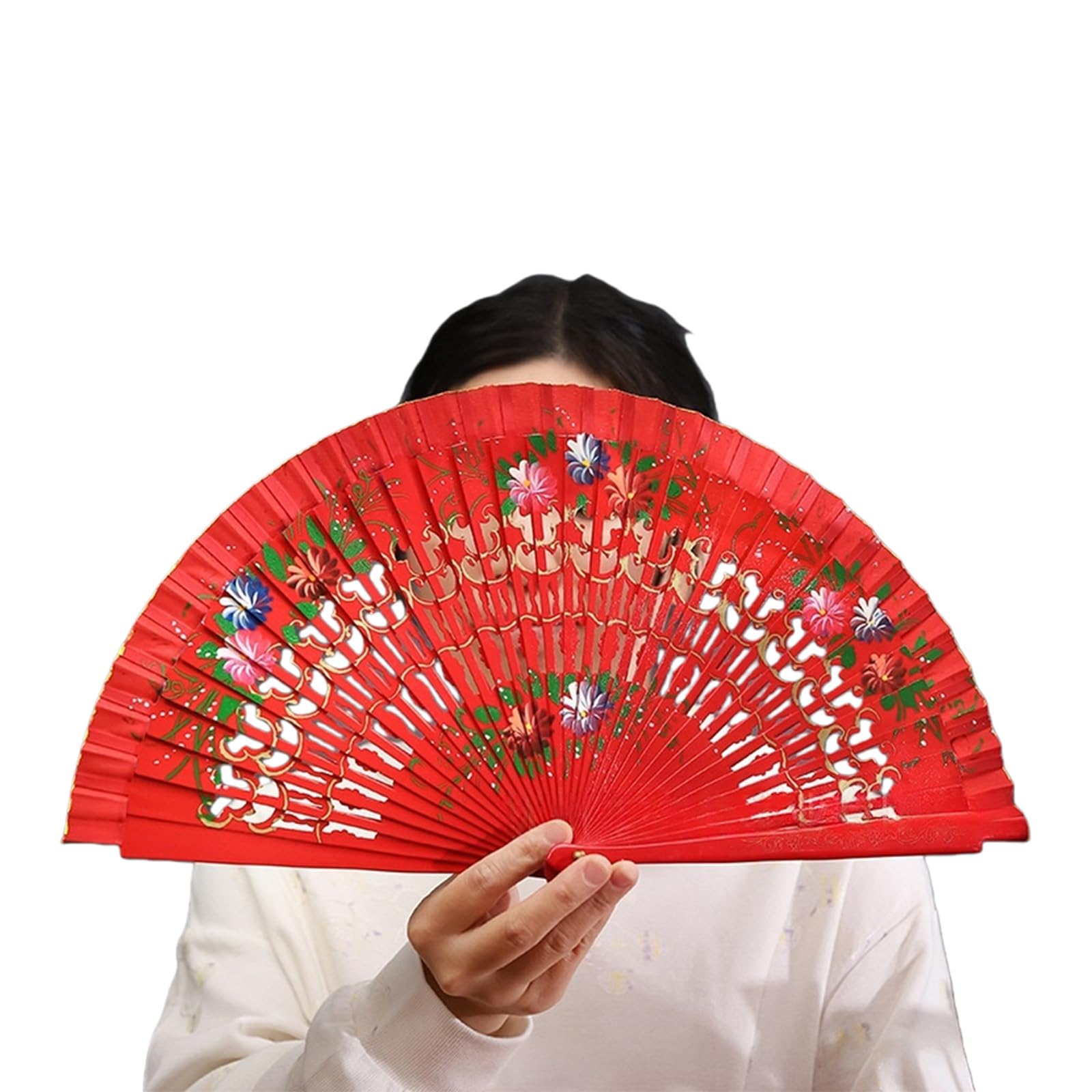 GTYLF Wood Folding Fan Intricate Hand Paint Pattern Vintaged Home Decoration Dance Hand Fan Chinese Folding