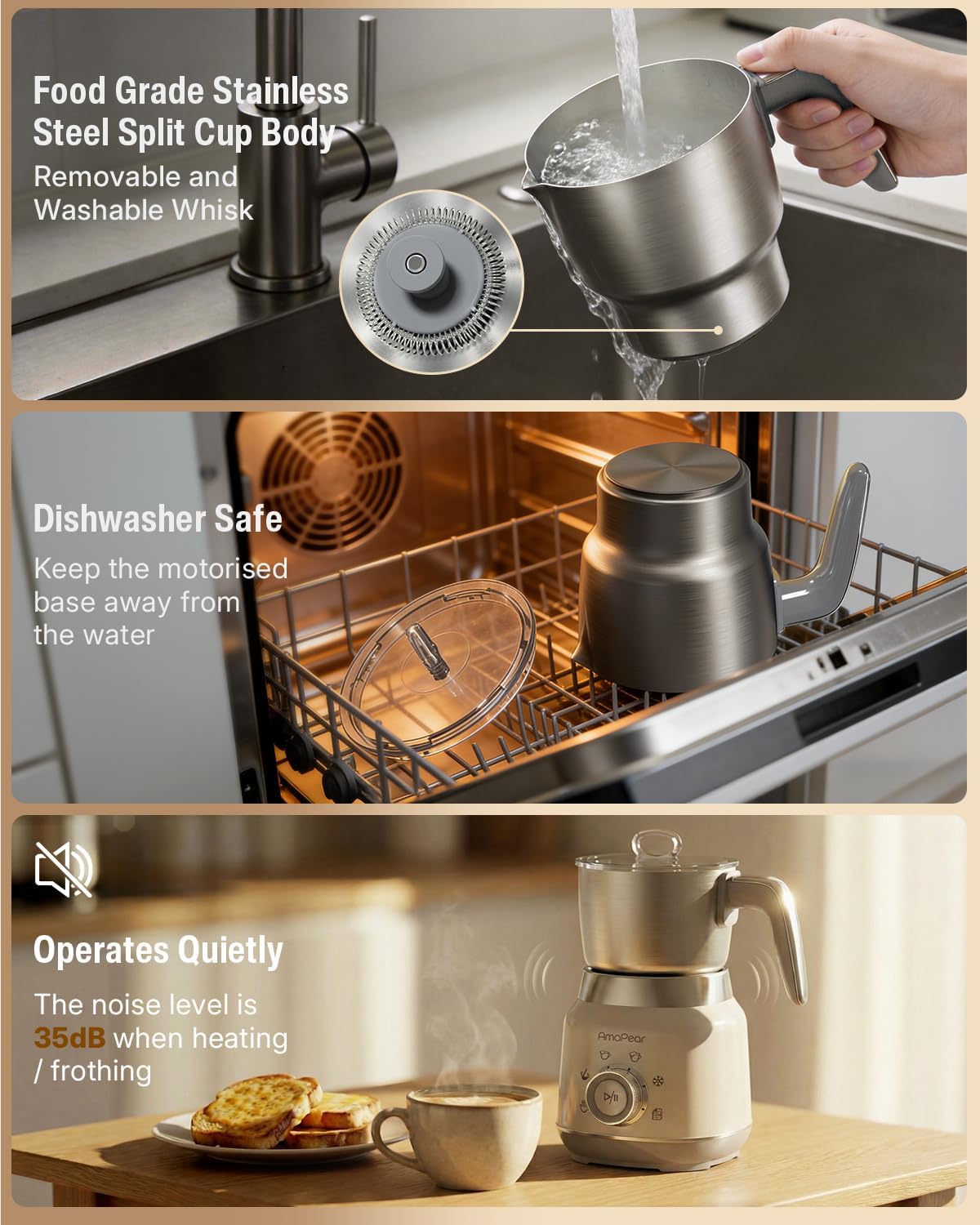 Milk Frother and Steamer, 6 in 1 Electric Foam Maker for Coffee, 16.9oz/500ml Milk Warmer for Latte, Macchiato, Cappuccino, Hot Chocolate Maker, Dishwasher Safe (White)