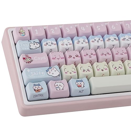 TYRIXKI PBT Keycaps 134 Keys Chiikawa Keycaps Dye-Sublimation Cute Kawaii Keycap Mao Profile Cat Shape Custom Keycap for Cherry Gateron MX Swithes Mechanical Keyboards