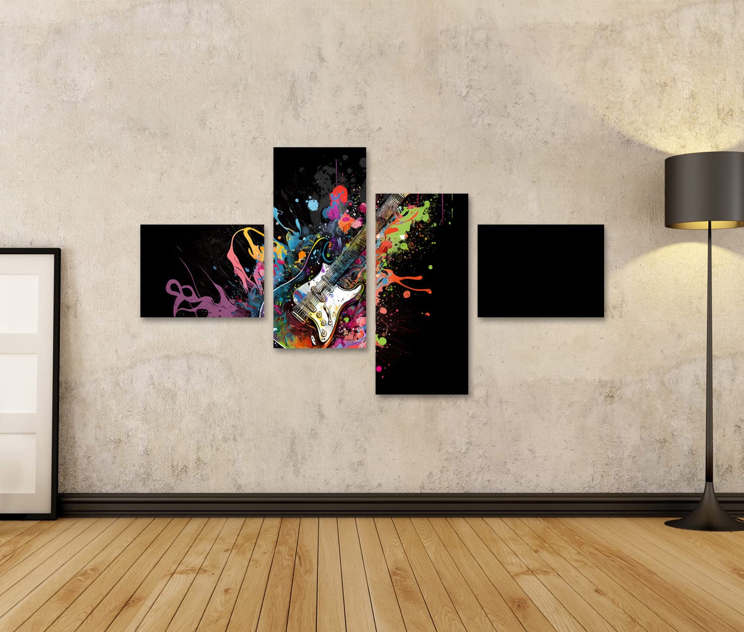 islandburner Stampa su tela Chitarra Elettrica Colorato Schizzi di Colore Sfondo Nero Hard Rock Immagini Murali Poster