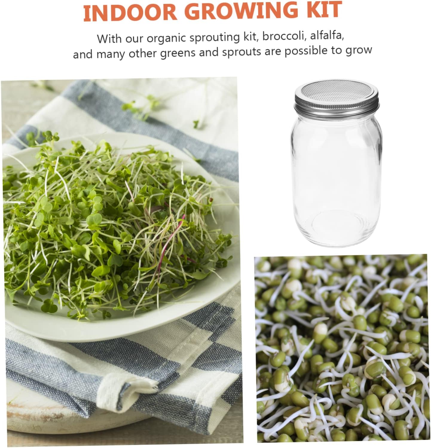 UPKOCH 1 Set Microgreens Sprouting Kit with Blackout Sleeves Includes Wide Mouth Mason Jars Sprouting Lids for Broccoli Alfalfa Kale and More