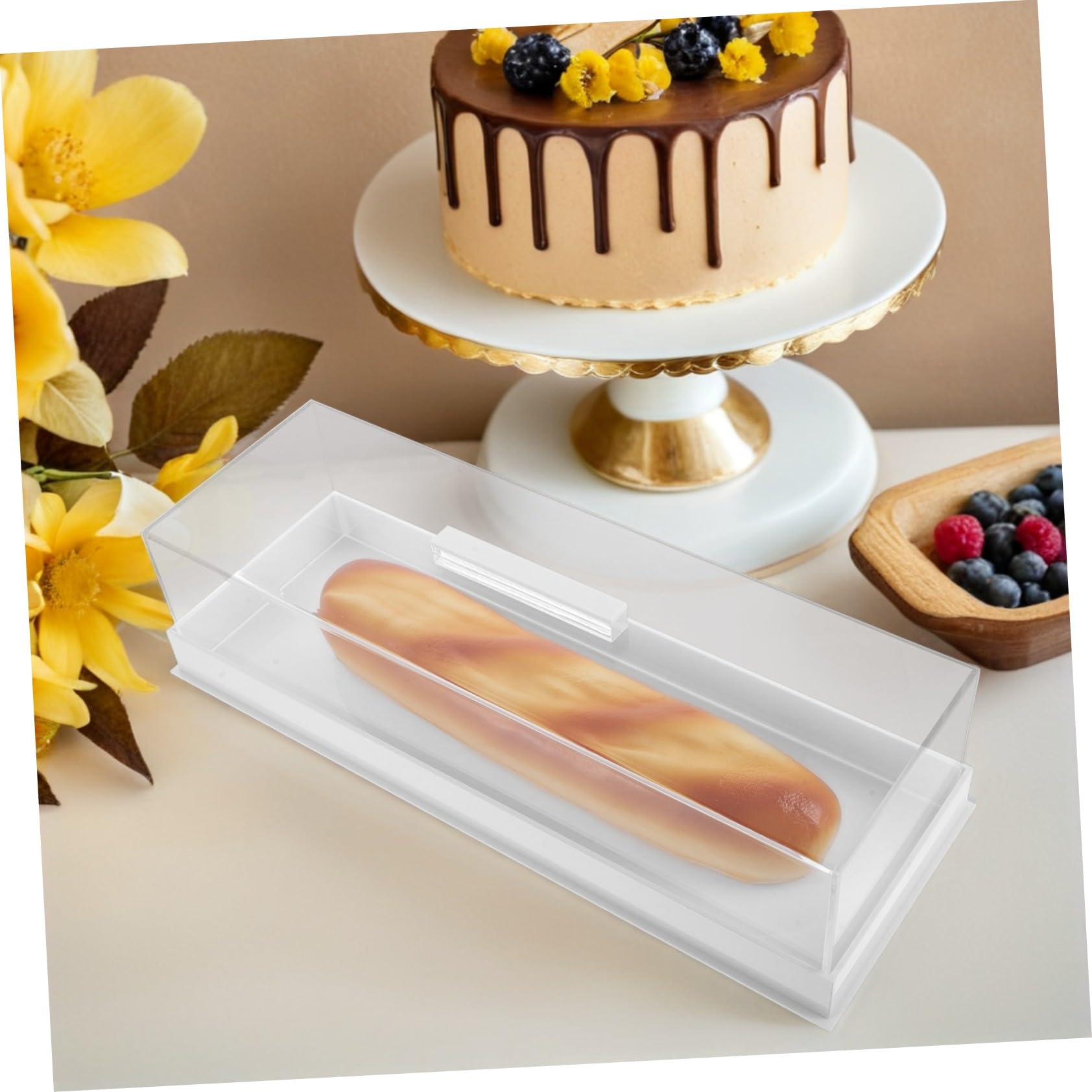 MAGICLULU Caja de Presentación Rectangular para Tartas de Acrílico con Tapa Bandeja para Pasteles y Cupcakes para Cafeterías Fiestas y Uso Doméstico
