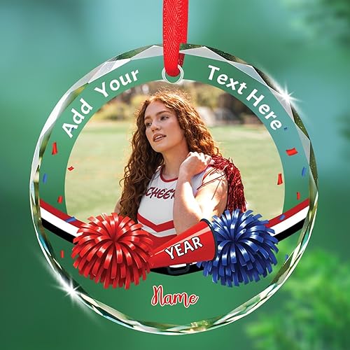 Miniatura 20 de Adorno de cristal de Navidad con nombre de foto personalizado, adorno de Navidad para amantes del béisbol 2025, texto personalizado, adornos de