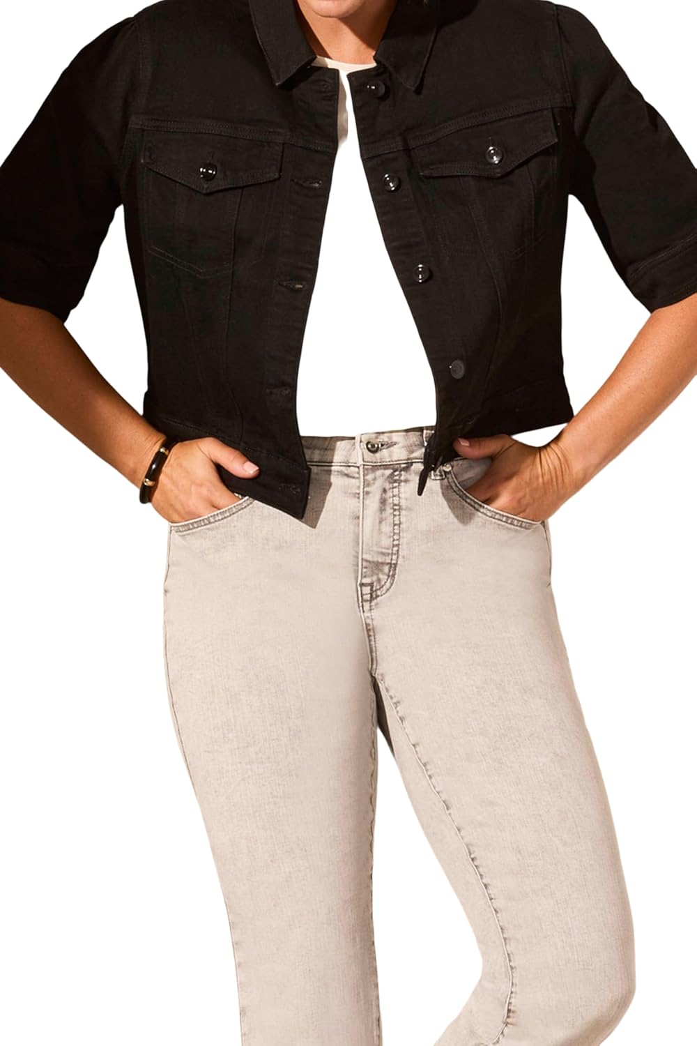 Tribal Women's Fitted Comfort Stretch Short Sleeve Denim Jacket
