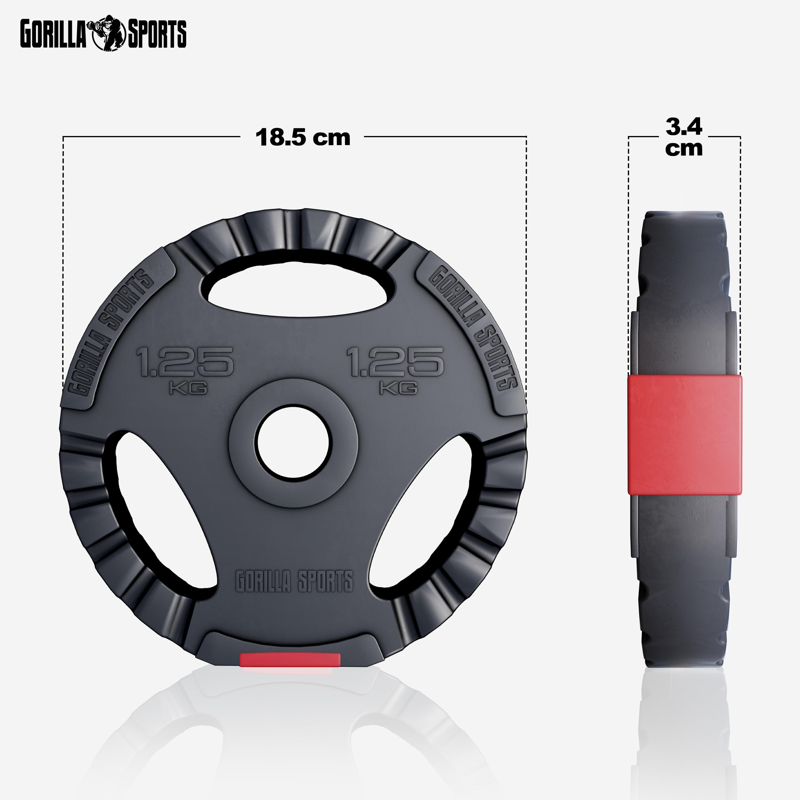 Gorilla Sports® Set Bilanciere e Manubri - 60kg, 100kg o 130kg, Ø 30mm, Barra 170cm, con Chiusure, Antiscivolo, Dischi in Plastica - Pesi Palestra, Piastre di Peso, Allenamento, Sollevamento, Fitness