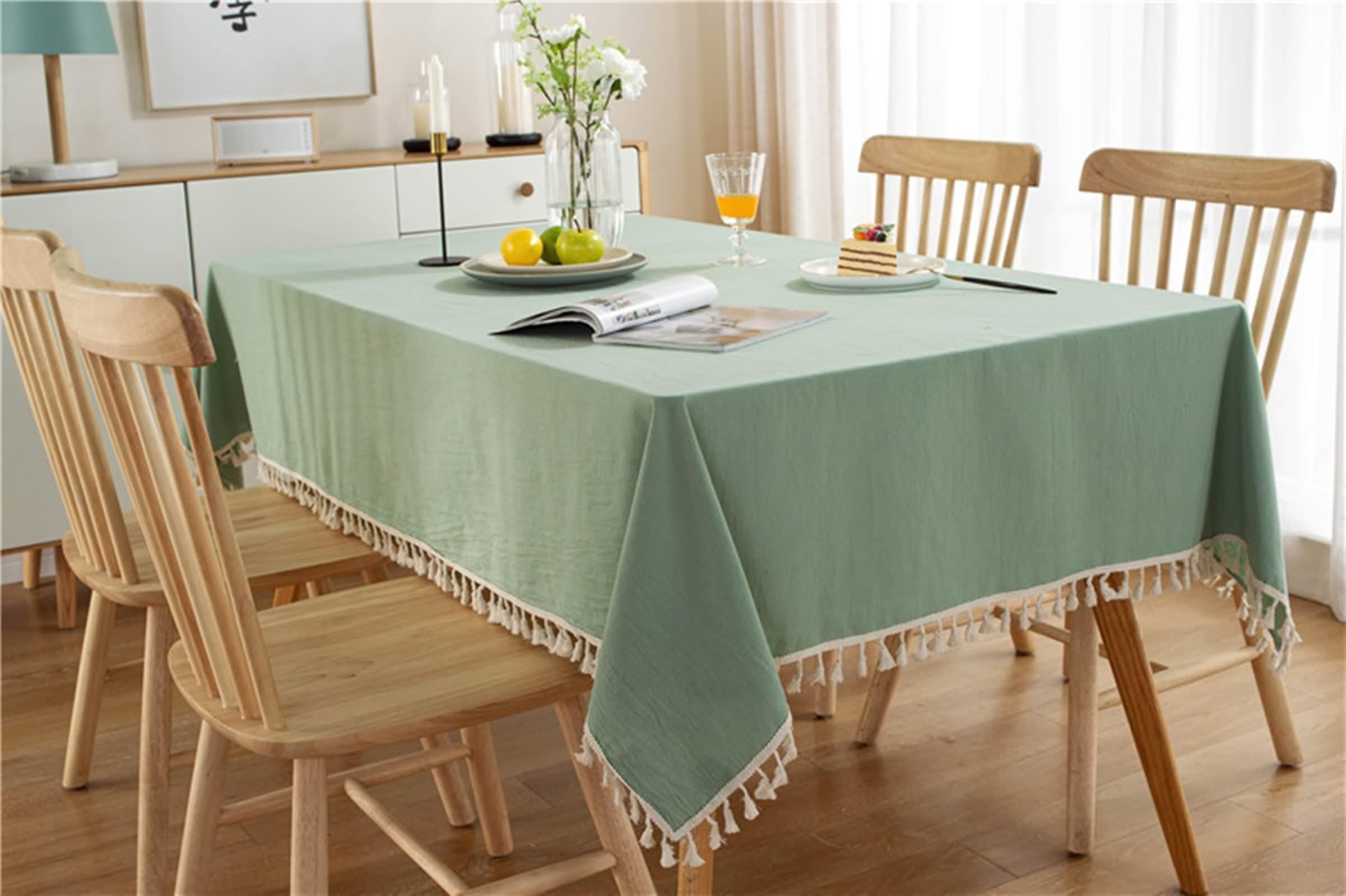 Tovaglia Cotone Moderna, Tovaglia Tavolo Sagra Verde Chiaro Tinta Unita con Nappa Copritavolo 130X180CM per Soggiorno Cucina