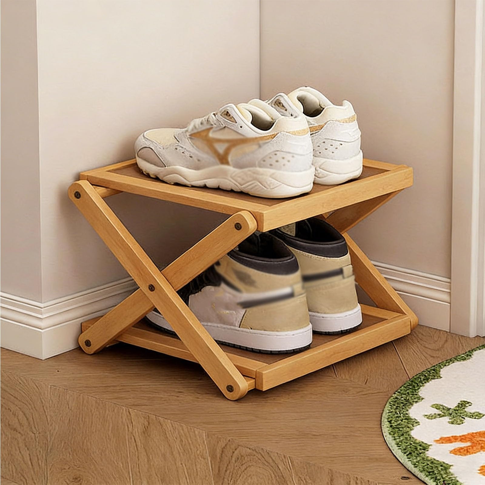 Étagère à chaussures en bambou empilable et pliable pour entrée