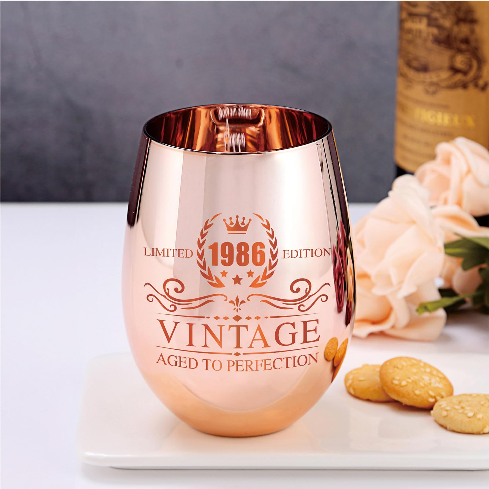 CROWNLY CRYSTAL® 1986 Vintage Wijnglas 40 Jaar Verjaardag Cadeau Vrouwen en Mannen 40e Verjaardags Decoratie Origineel Kerstcadeau voor Haar en Hem Grappig Wijn Glas XL Geschenk Ideeën
