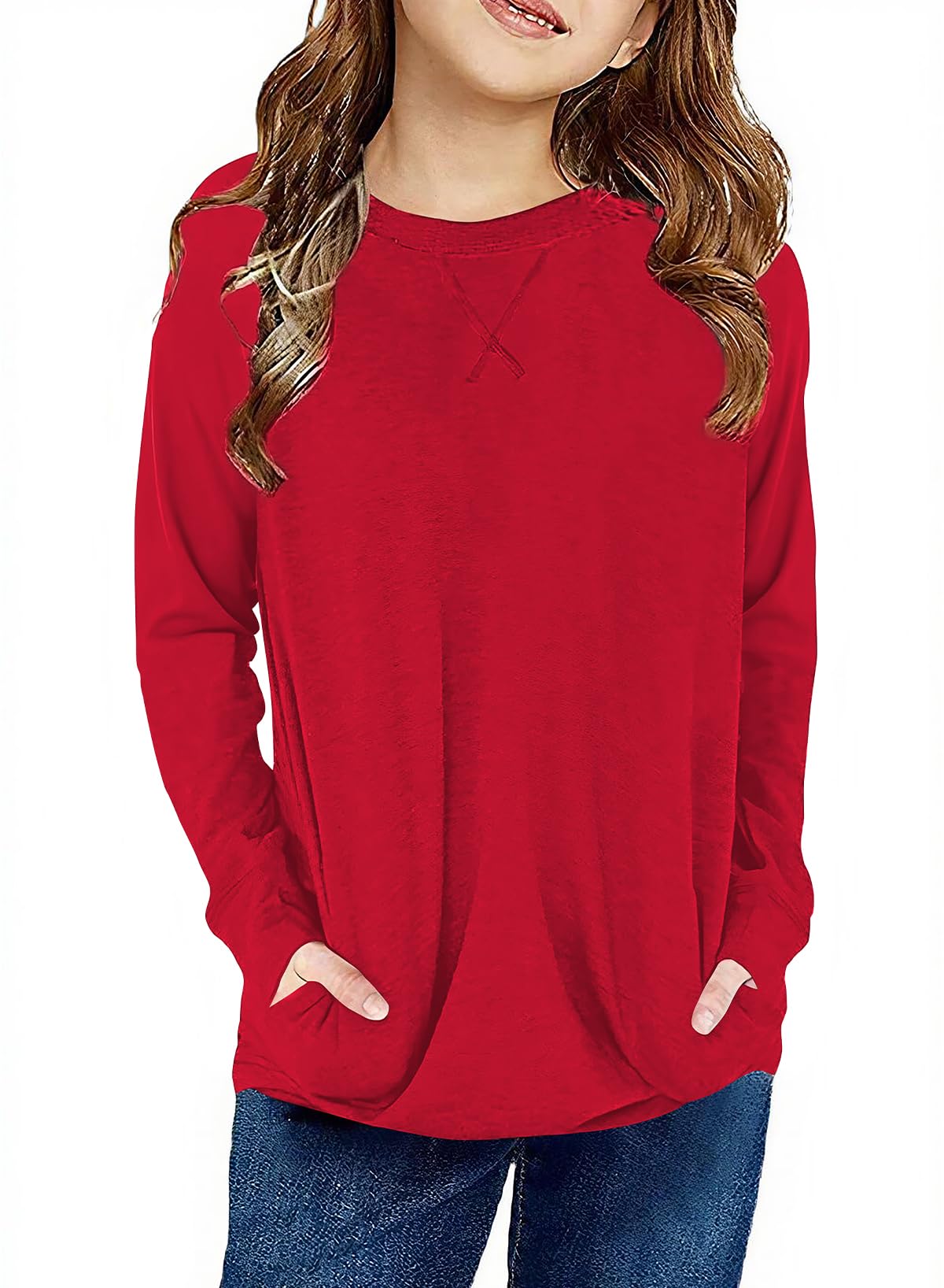 SELINK Girl's Casual Big Kids Long Sleeve Striped Color Block Tees Pockets