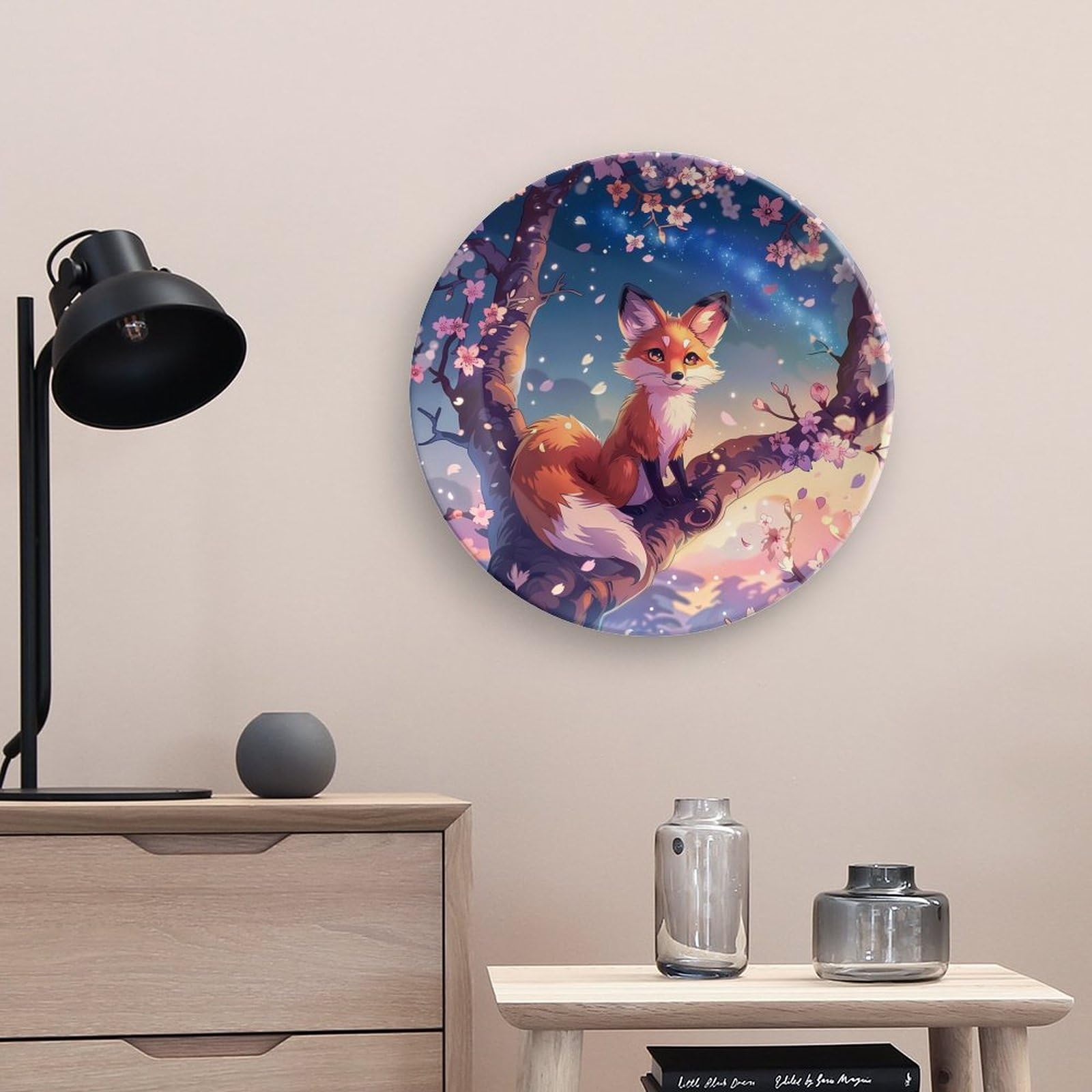 Piatto decorativo con supporto espositivo, in ceramica, con motivo a dei cartoni animati, in porcellana ossea, per decorazioni per feste e matrimoni