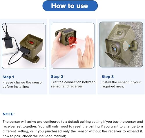 Miniatura 8 de Alarma solar inalámbrica para entrada exterior de 12 milla de largo alcance, 3 sensibilidades y resistente a la intemperie para alarma de seguridad