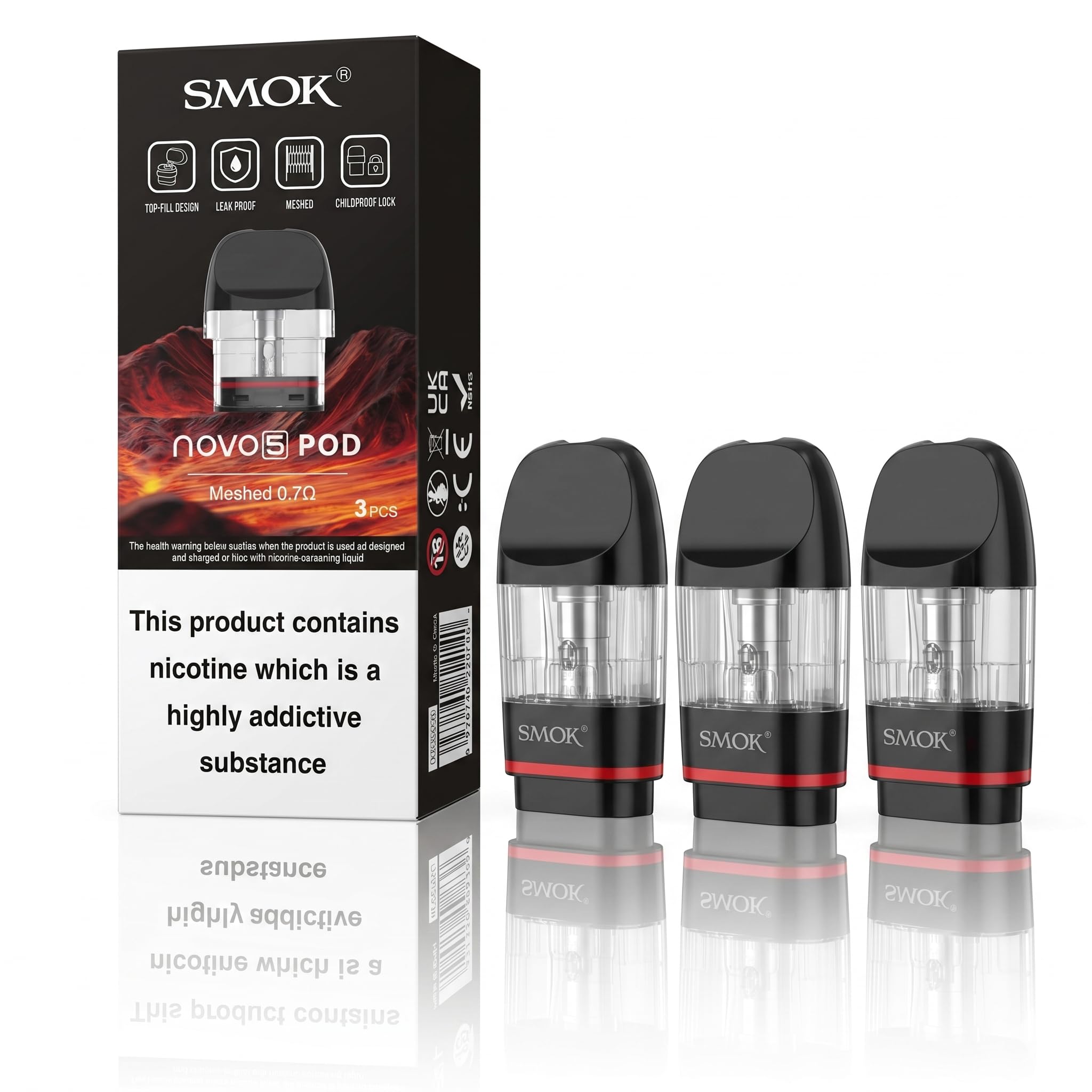 SMOK Novo 5 Replacement Pods 0.7 Ohm Meshed MTL 3 Pack No Nicotine :  Amazon.de: Electronics & Photo