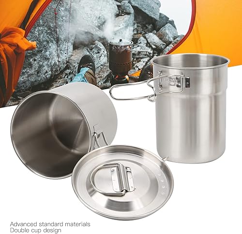 Miniatura 3 de Taza de camping plegable de acero inoxidable con tapa para llama directa de fuego abierto para mochilero/senderismo/camping catering al aire libre
