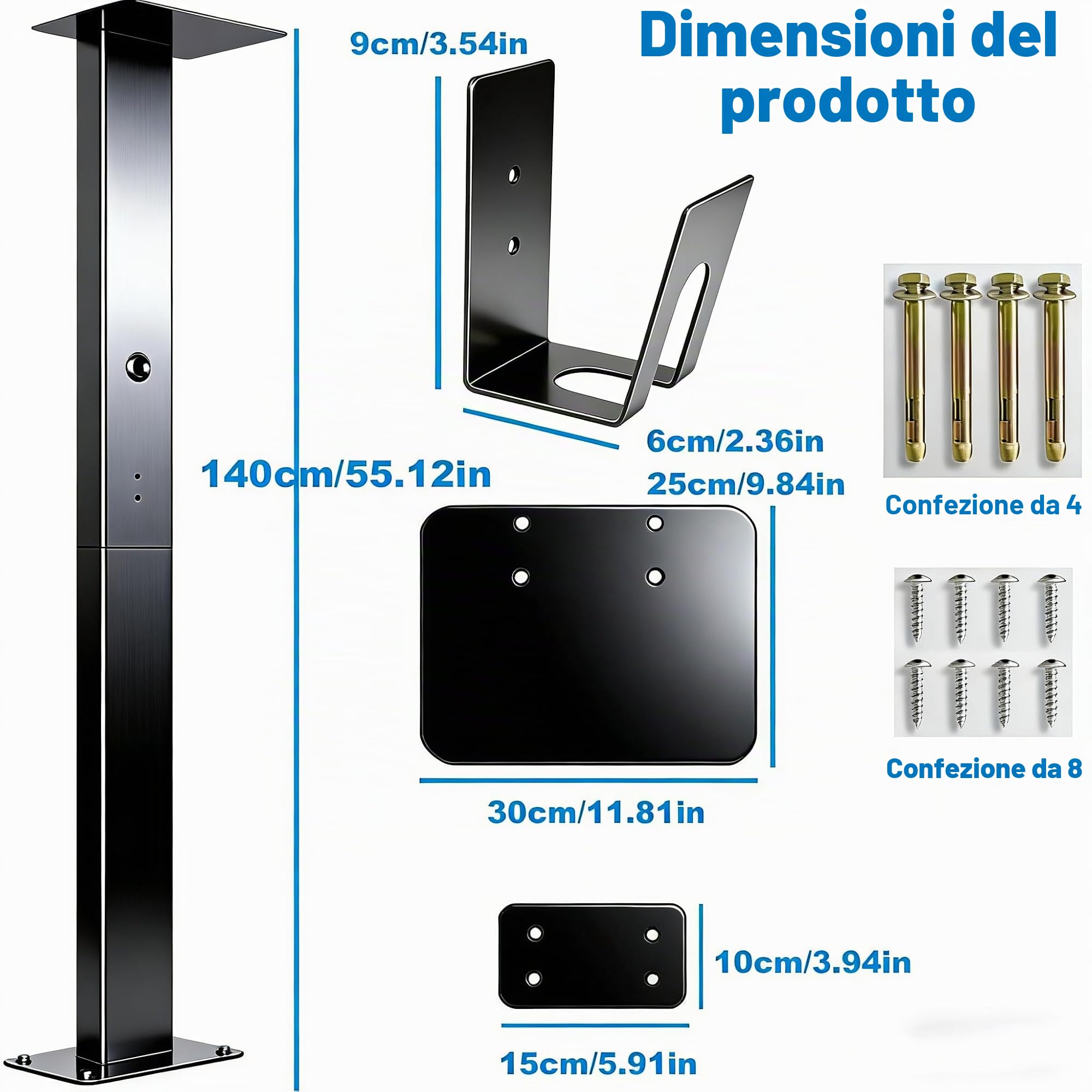 Wallbox - Staffa di supporto per montaggio a parete, per auto, 1 side (nero), dimensioni: 140 x 24 x 15 cm