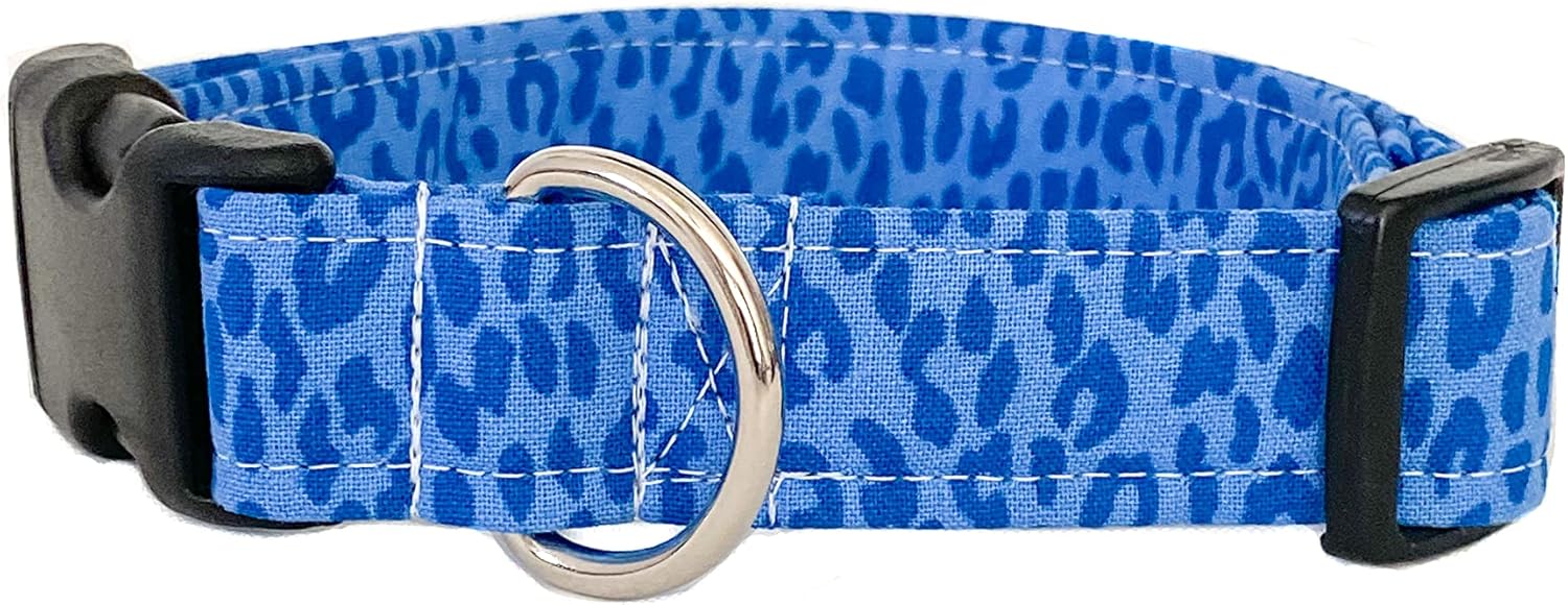 Blue Leopard Dog Collar with Buckle - Handmade by Collars by Design (X-Small)