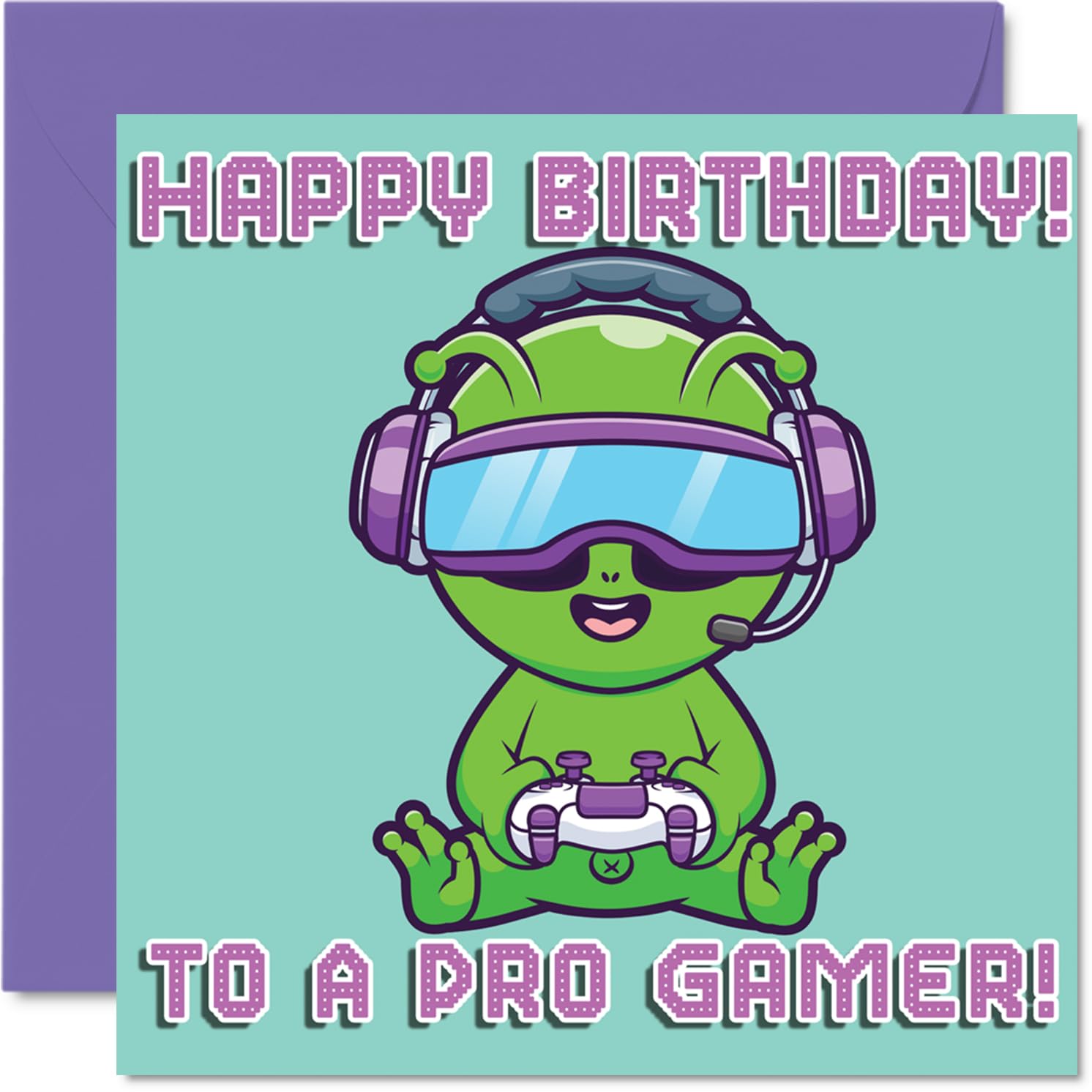 Cute Alien Birthday Card for Boys Girls - Pro Gamer - Happy Birthday Card for Son Nephew Granddaughter Daughter, 145mm Bday Greeting Cards