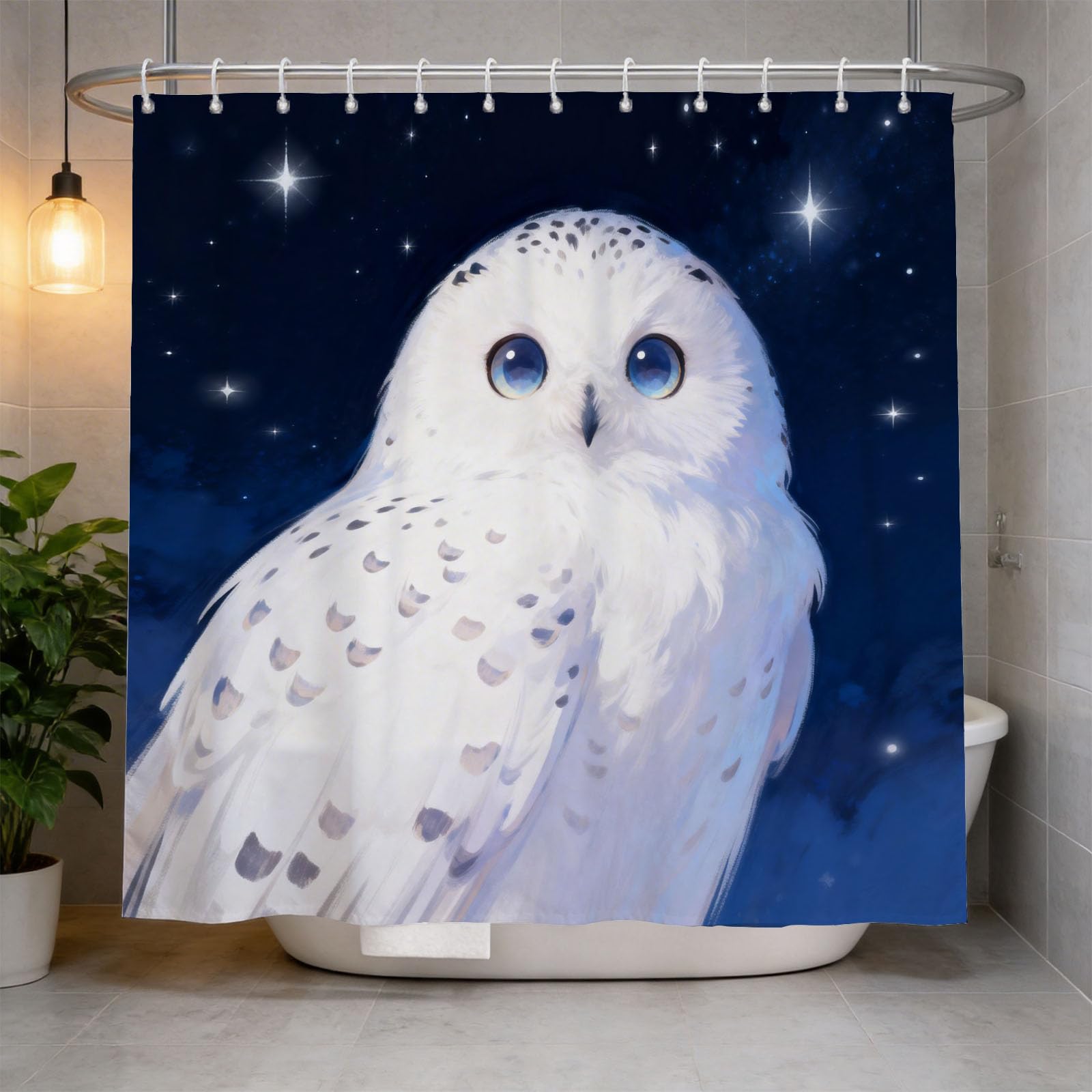Hongduo 3D Snowy Owl Illustration Shower Curtain for Stalls Bathtubs Starry Sky Bathroom Decor Shower Curtain Set Polyester Fabric Waterproof 180x200cm/71X79 Inch with Hooks