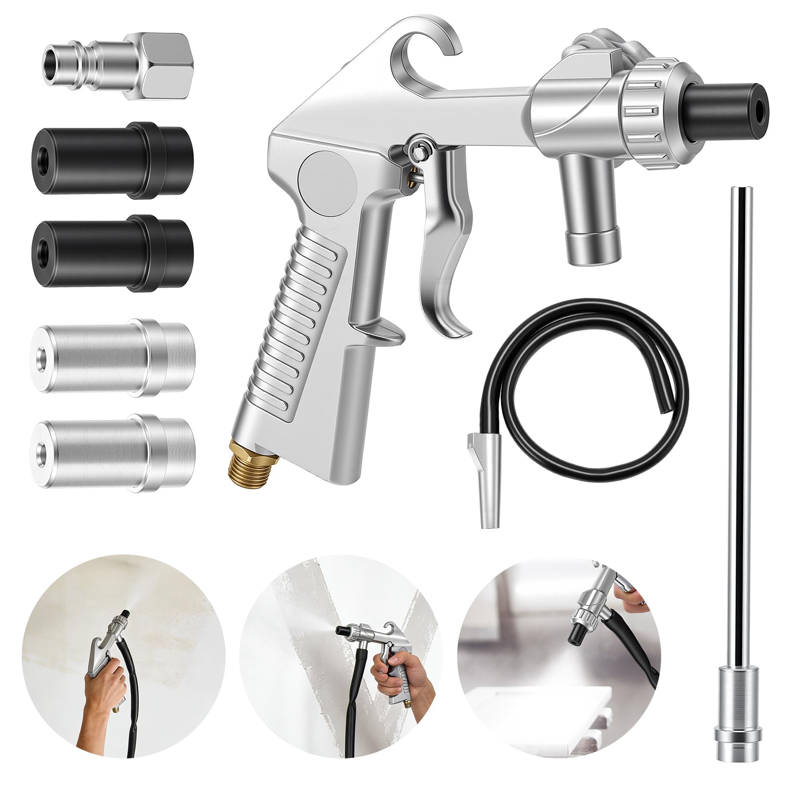 Set de sablage à air comprimé, Longue buse de sablage et buses métalliques de 5 mm/6 mm, avec alimentation par siphon, buse, dégraissant et abrasif