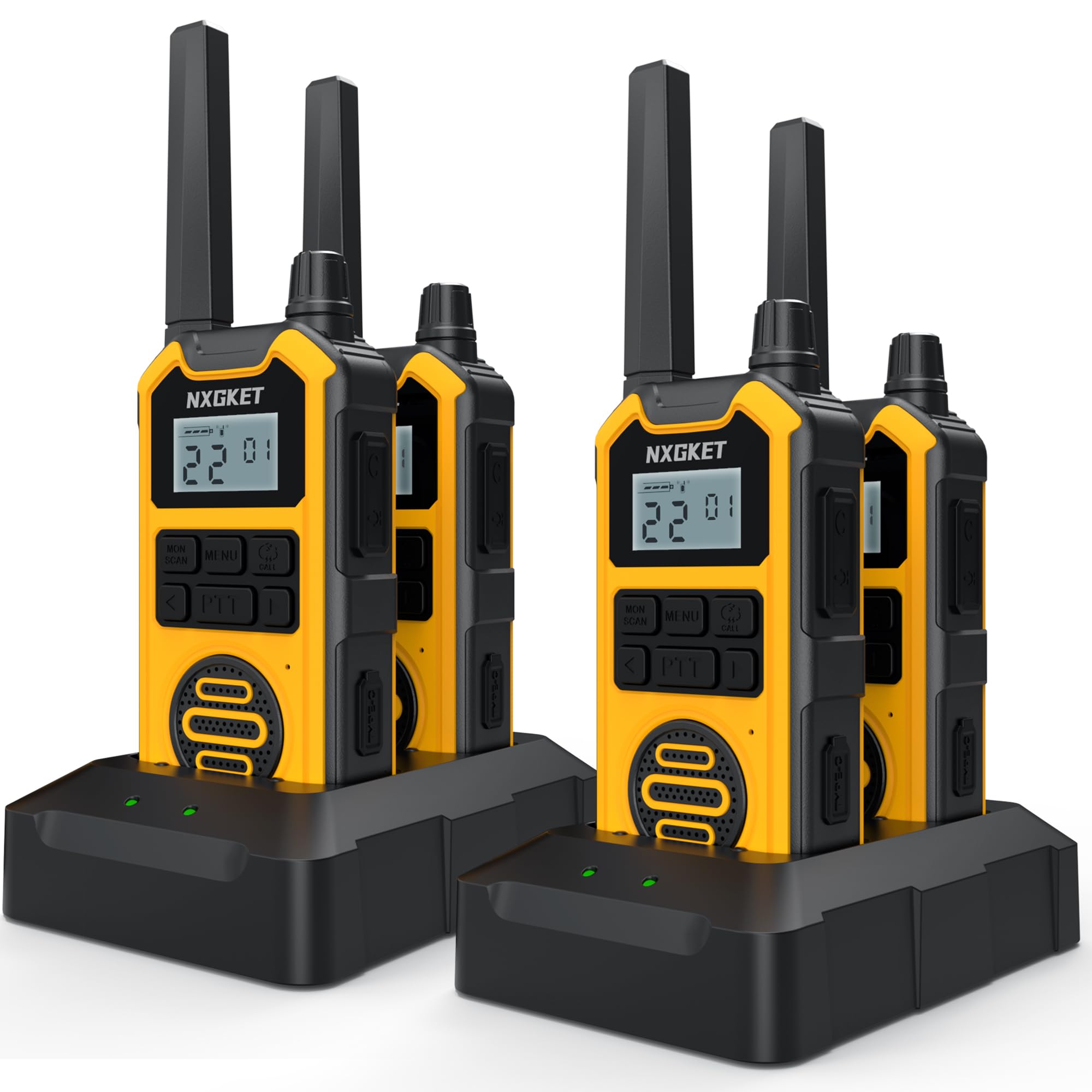 NXGKET Heavy Duty Walkie Talkies for Adults, 2 Way Radio Long Range Advanced Triple Proof, Rechargeable 2500mAh Battery, Waterproof, Emergency, NOAA, Dual PTT & Dual Charging (Type-C/Dock), 4 Pack