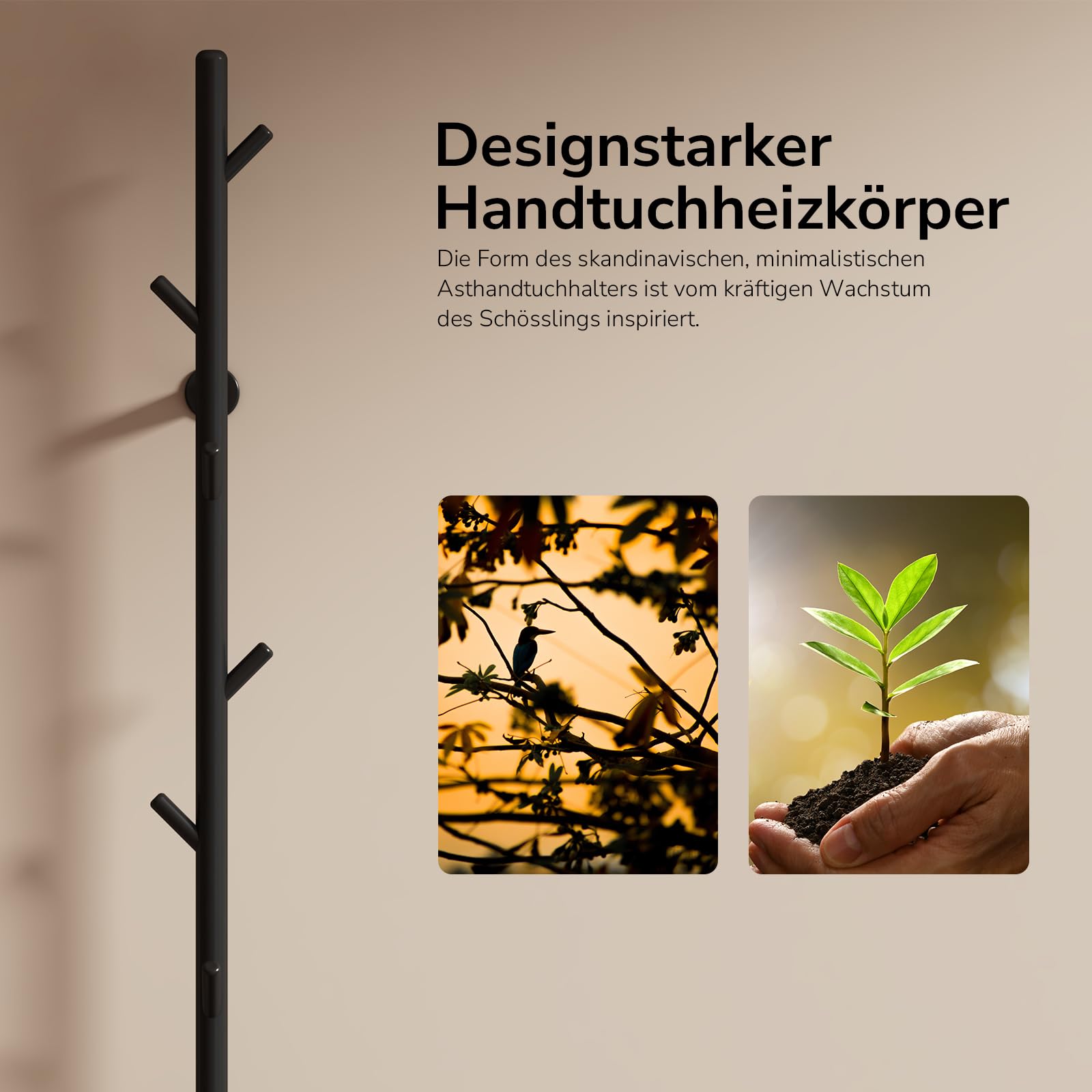 EMKE Handtuchheizkörper Elektrisch, Design Elektrischer Handtuchtrockner mit einer Stange, Intelligenter Einstellbare Temperatur Badheizkörper Handtuchhalter, Handtuchwärmer mit 6 Haken Schwarz