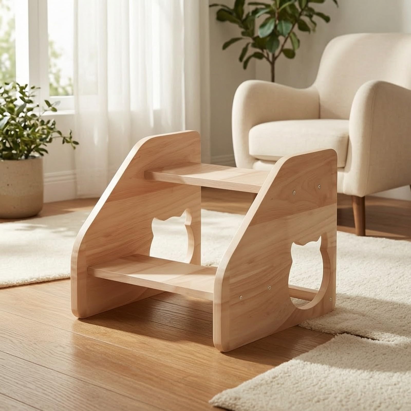 Scaletta per Cani in Legno Resistente Stabile, Portatile, Rampa per Cani con, Divano, Scale 4 Gradini