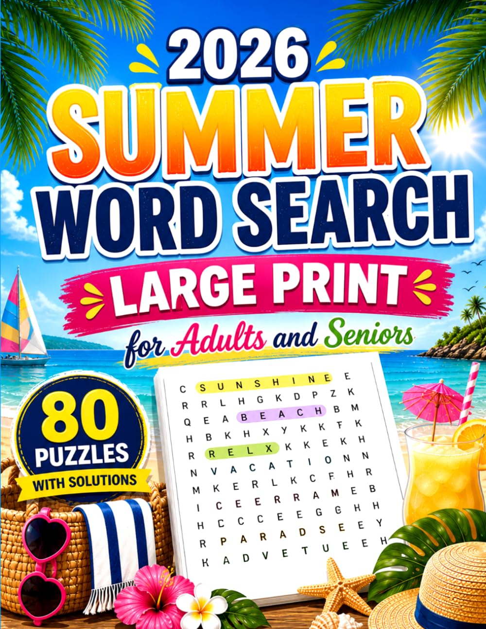 Summer Word Search Large Print For Adults and Seniors: Unique 1650+ Words for Stress Relief, Focus and Summer Fun