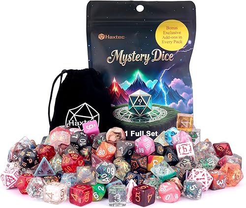 Miniatura 16 de Haxtec DND Conjunto de Dados 7 Piezas Conjunto de Dados de Resina Negro con Inclusión de Mylar Iridiscente Dados Poliédricos D&D