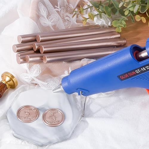 Miniatura 5 de Kit de sellado de cera con pistola de pegamento de fusión y 10 varillas de sellado de cera de oro champán, para hacer sellos de cera para sobres,