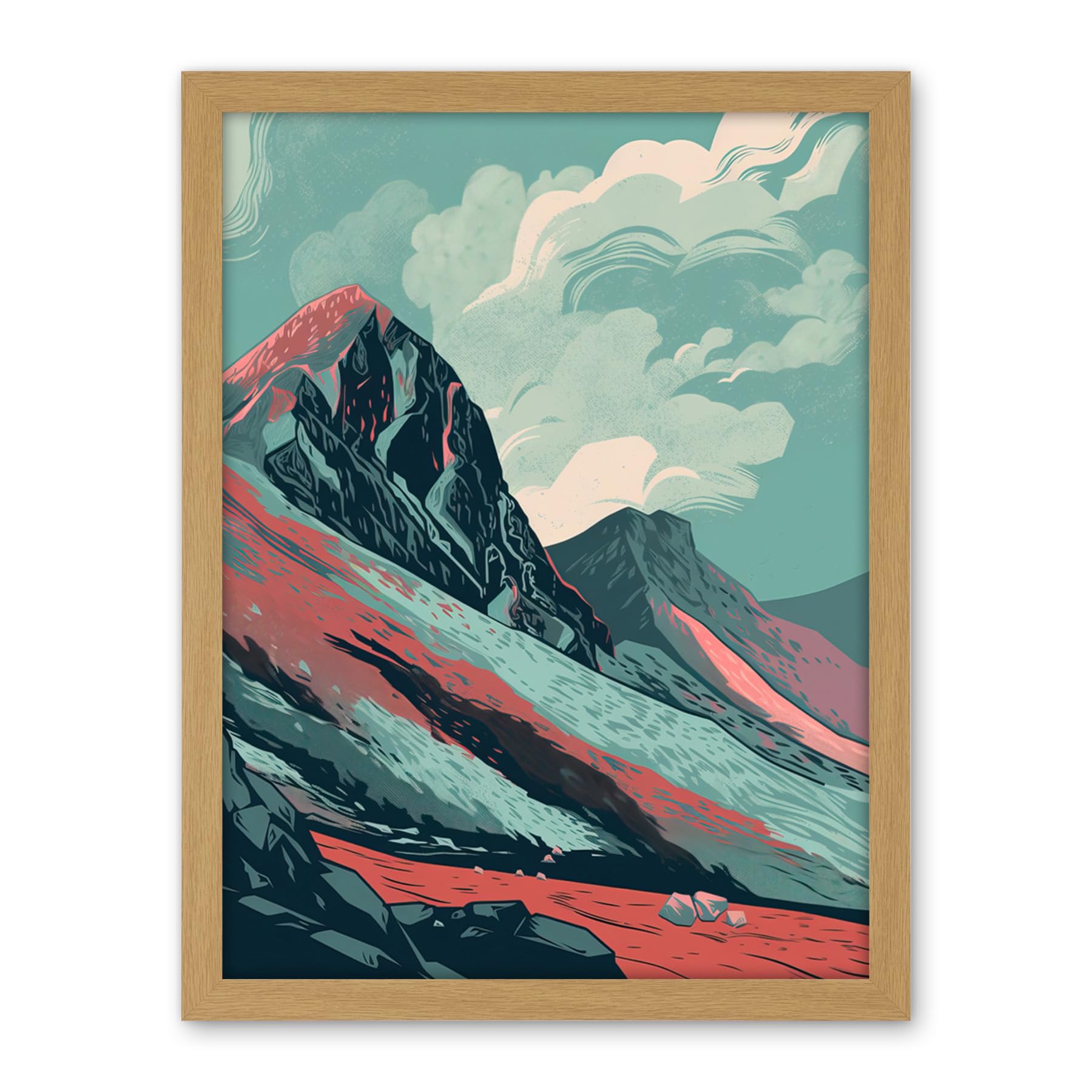 Artery8 Scottish Highlands Mountain Landscape Illustration Artwork Framed Wall Art Print 18X24 Inch