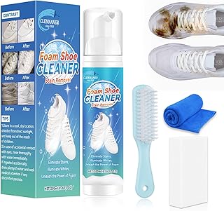 White Shoe Cleaner, 6.76 Oz Shoe Cleaning Kit Removes Dirt and Stains, Sneaker Cleaner with Brush and Towel, Shoe Cleaner ...