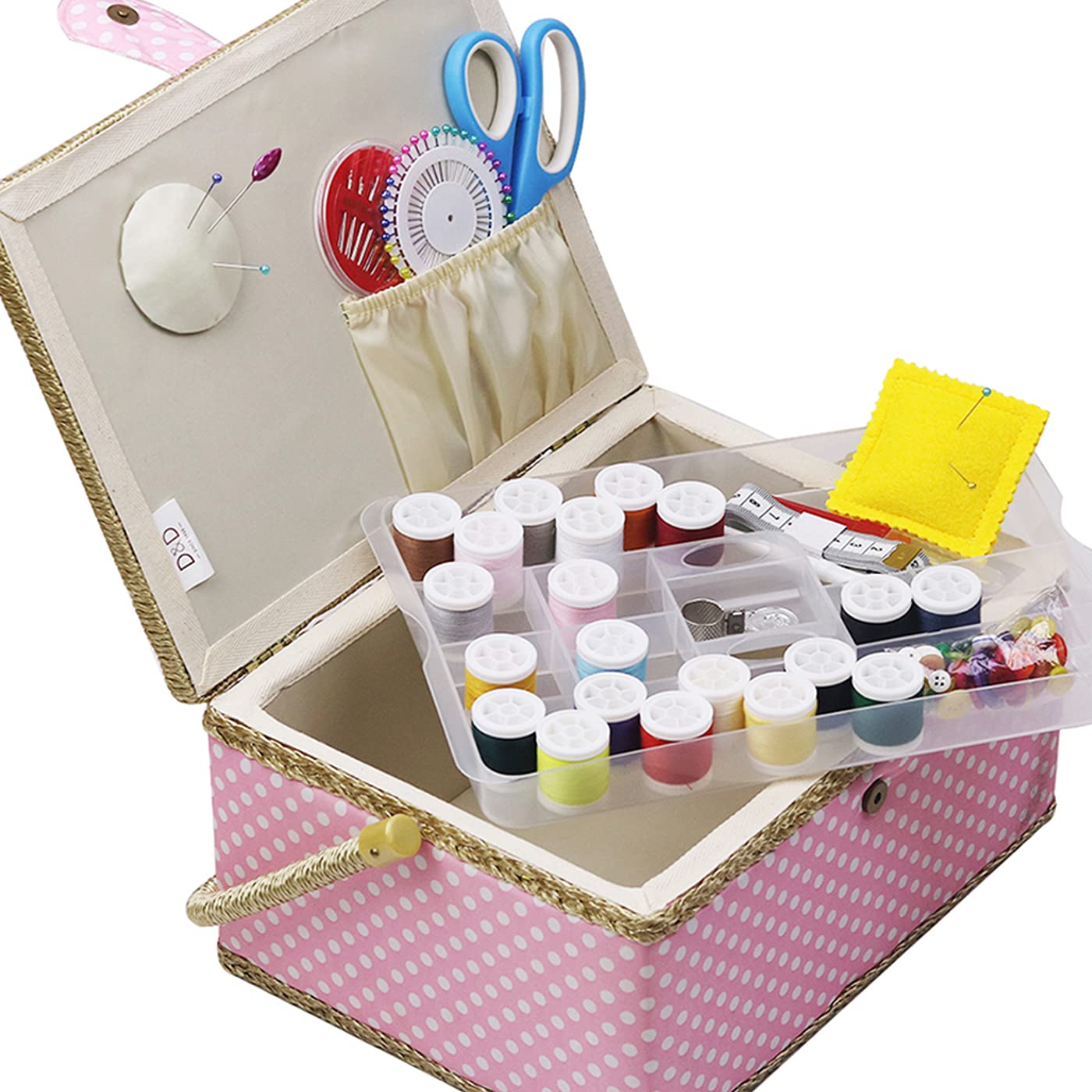 D&D Boîte de couture organisateur de rangement de kit de couture pour la maison et un usage quotidien (rose)