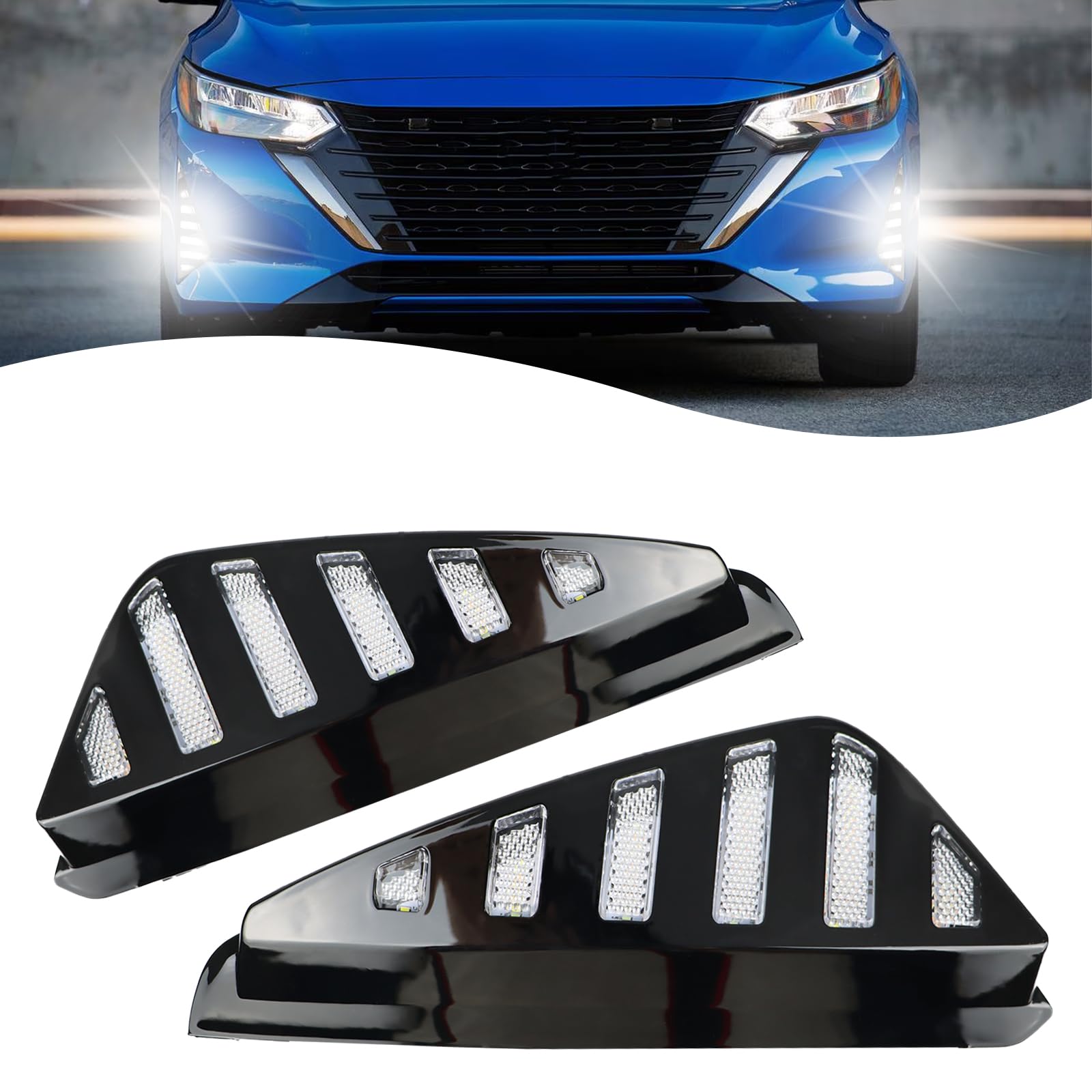 ZDEERAOTO LED Front Bumper Fog light DRL Amber Sequential Turn Signal Lamp Feature Kit for Nissan Sentra 2024 2025 S SV SR Replacement Front Bumper Trim Accessories