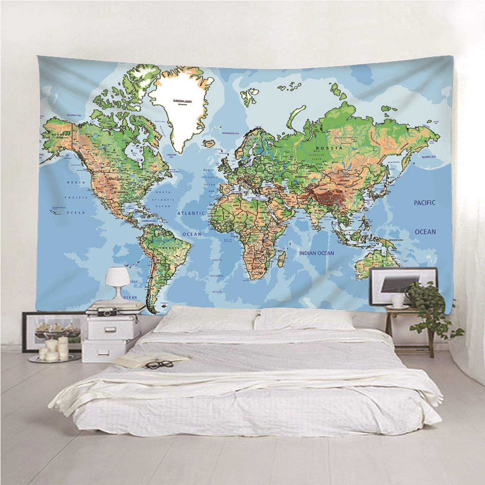 Beydodo Dywan na ścianę w stylu vintage, do salonu, mapa świata, gobelin, 300 x 260 cm