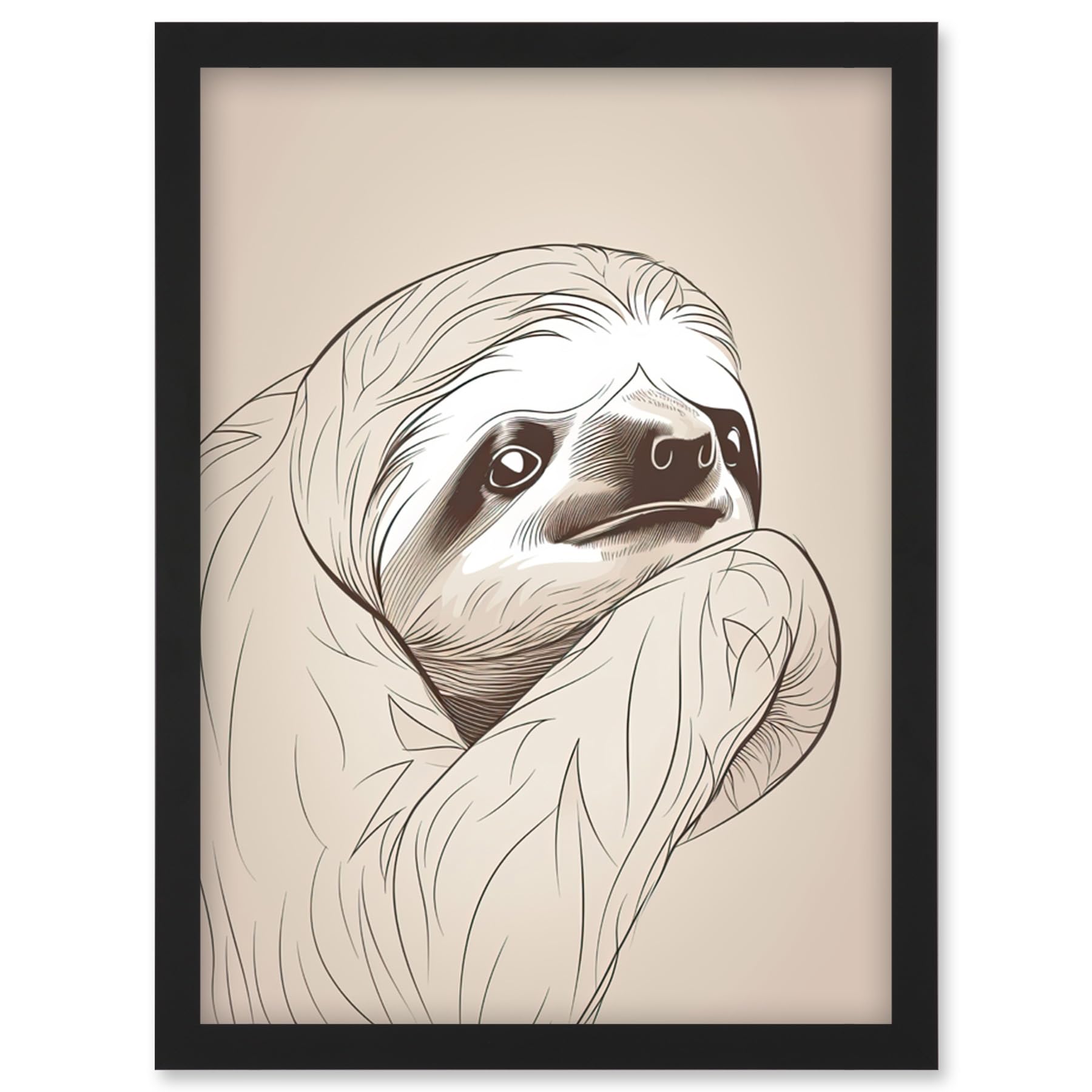 Artery8 Sloth Line Drawing Illustration Framed Wall Art Print A4 Black