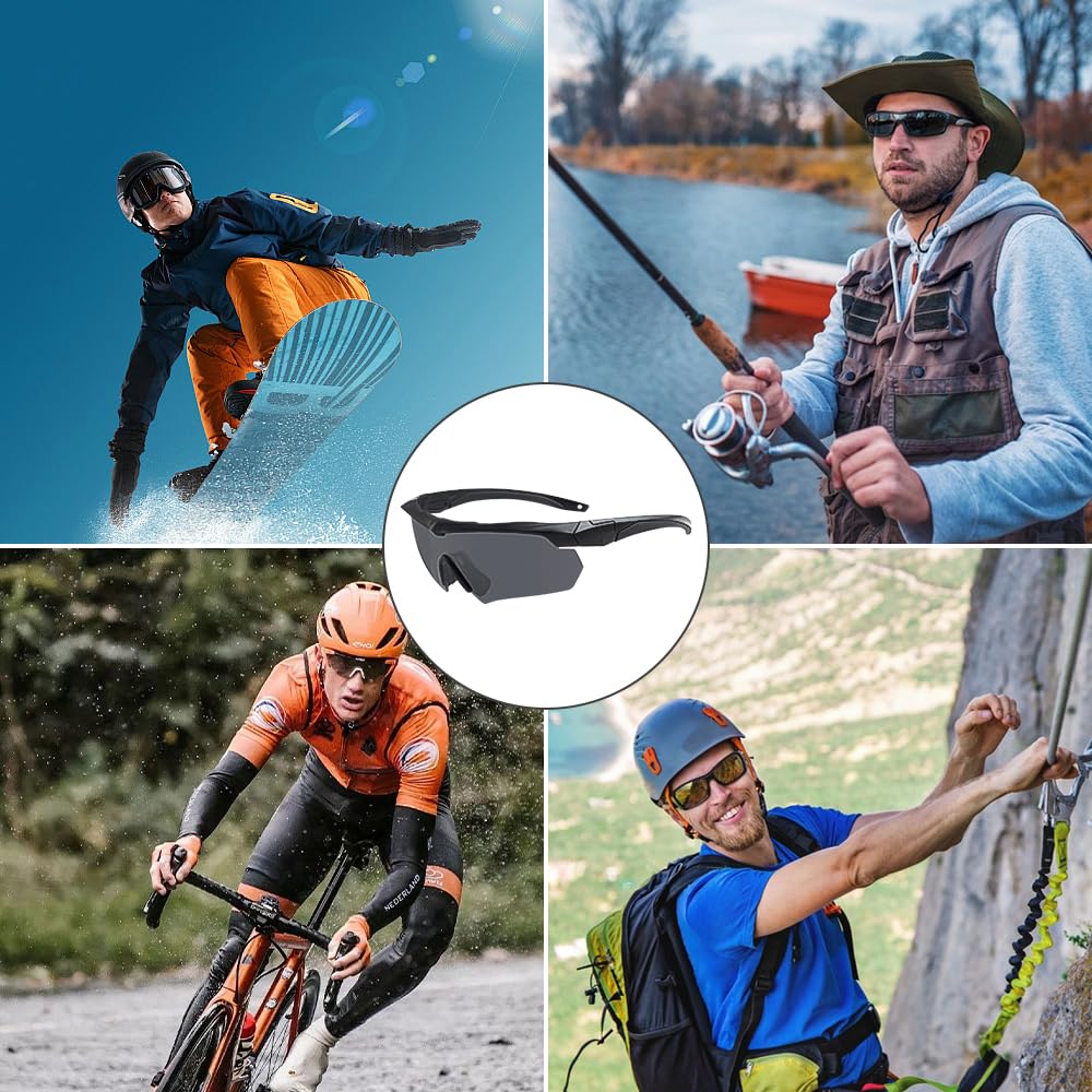 Occhiali da Sole da Uomo Polarizzati, Occhiali Running Uomo con 3 Lenti Intercambiabili, Anti-UV400 Occhiali da Sole Polarizzati, Occhiali Tattici Militari per Caccia, Ciclismo, Escursionismo
