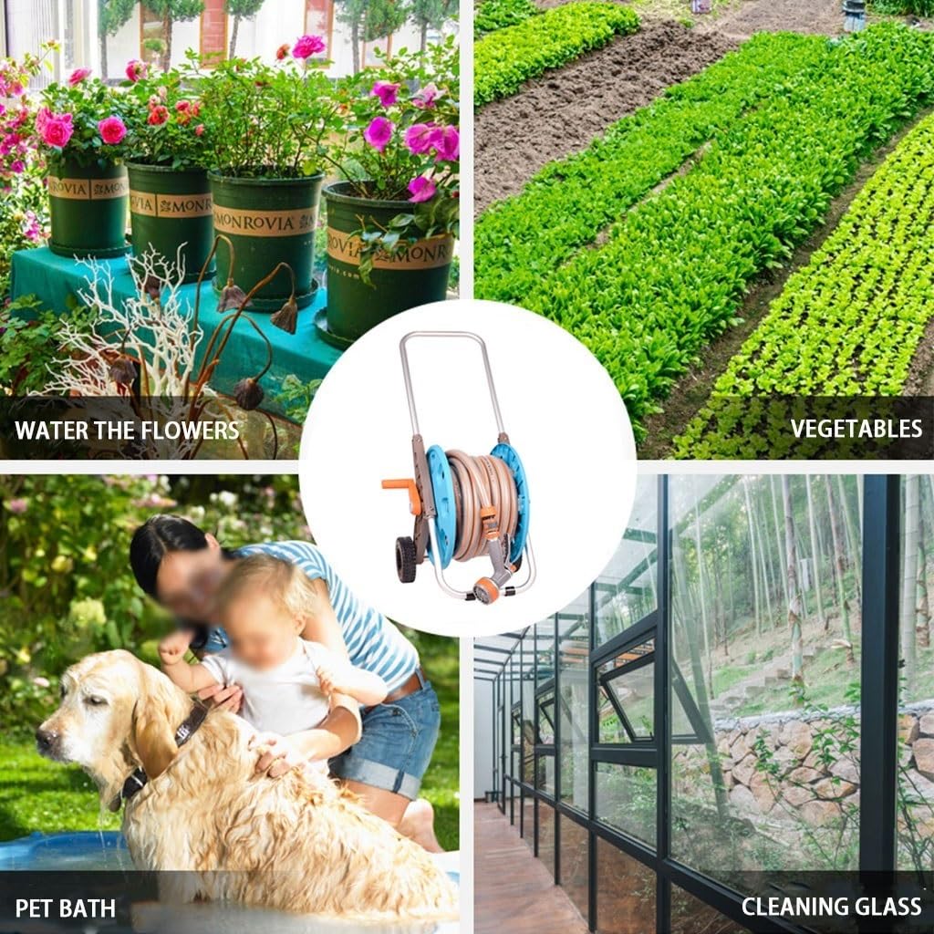 Carrello avvolgitubo Carrello per Tubi da Giardino per Carichi Pesanti, Carrello per Tubi Portatile con Rulli, Carrello per Tubi con Ruote, Rack per Stoccaggio Tubi Domestici (Un Carrello per Tubi+T