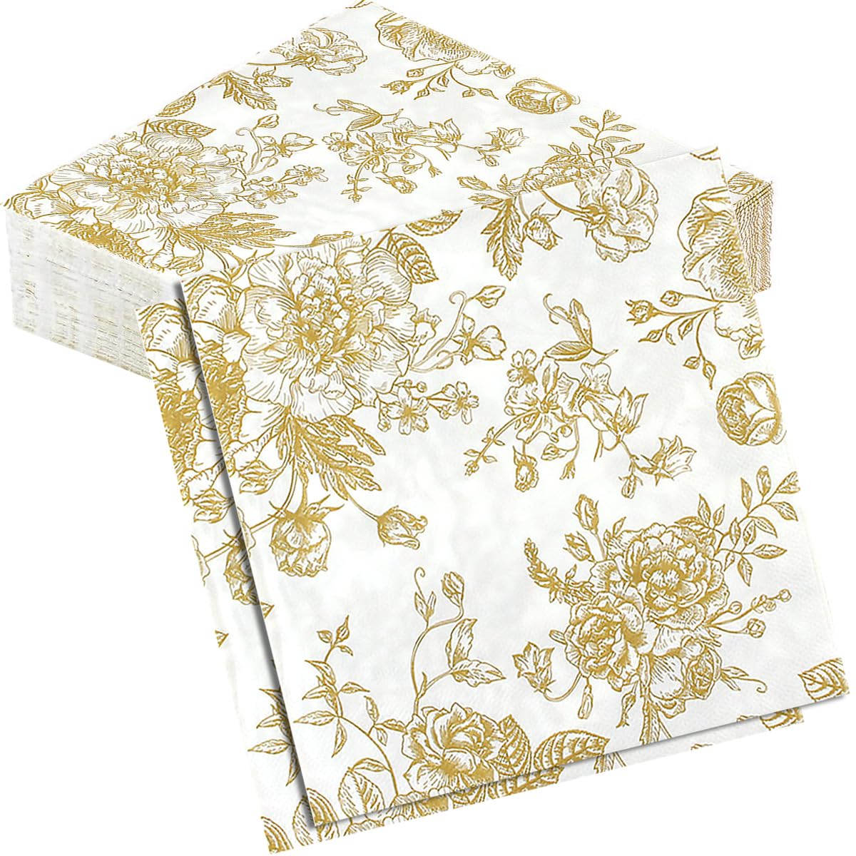Garegce 40PCS Paper Napkins, Floral Serviettes Pattern Paper Napkins, Vintage Celadon Disposable Party Serviettes Pattern, for Party Weddings Table Garden Decorations, 33x33cm - Gold — image 1
