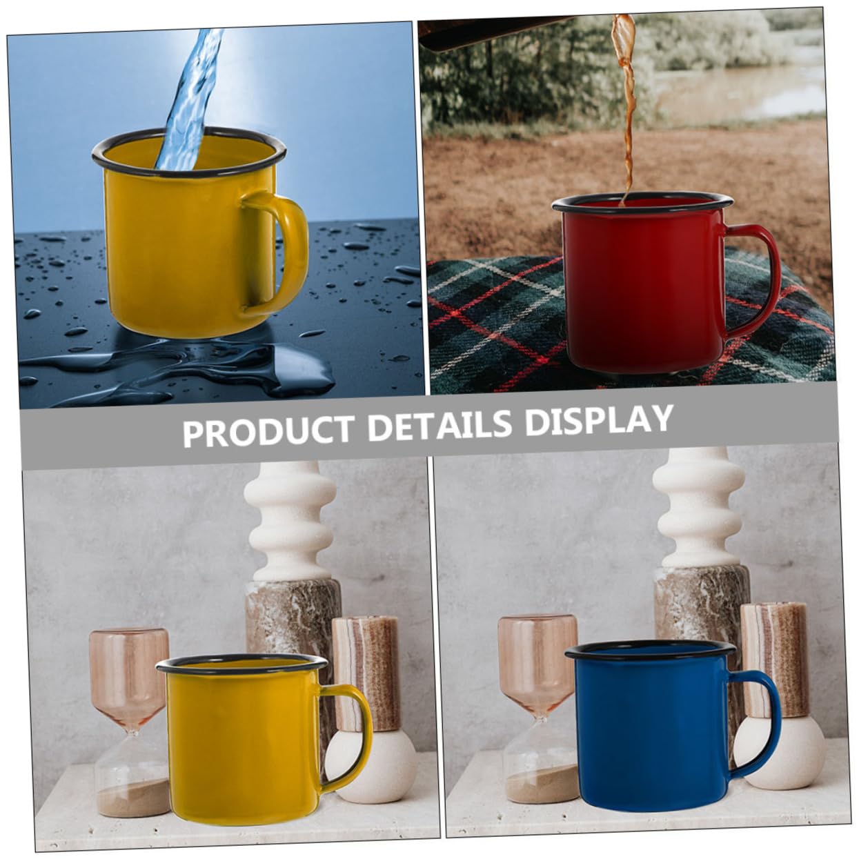 Generic 4pcs Retro Drinking Cup Vintage Coffee Mug Hot Chocolate Milk Mugs Backpacking Tea Mugs Enamel Cup Vintage Enamel Mug Enamel Drinking Mug Tea Cup Metal Household Travel Camping Mug, 8X6X6CM