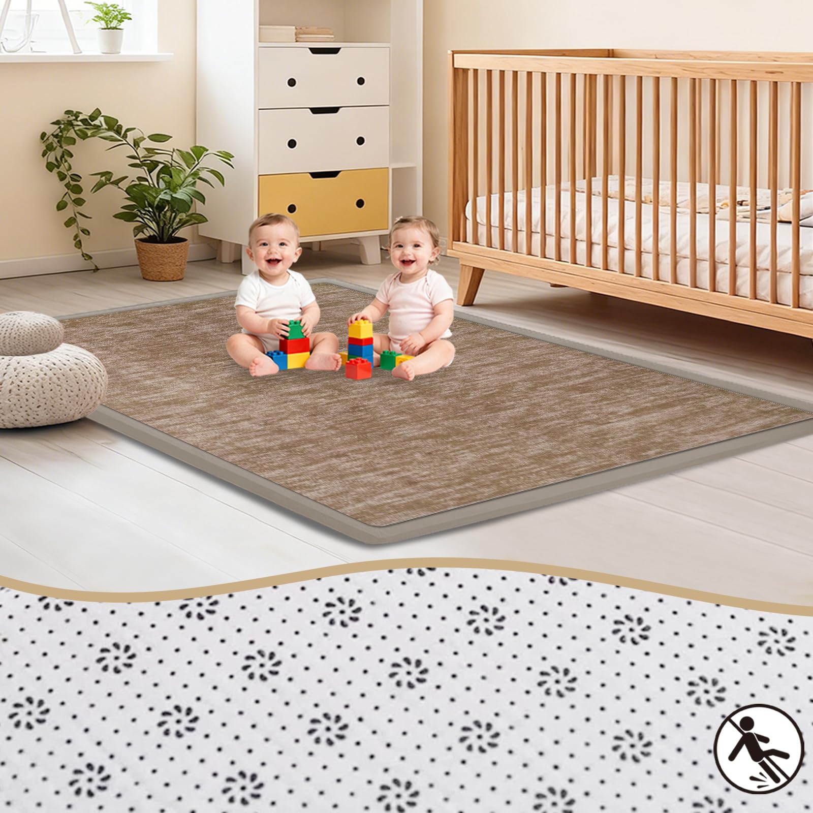 2 CM Tapis d’Éveil et Matelas pour Parc Bébé, Tapis de Jeu en Mousse pour Bébé, Tapis d'éveil Bébé Extra Doux Tapis Enfant pour Jouer et Marcher en Sécurité Marron 80 x 120cm