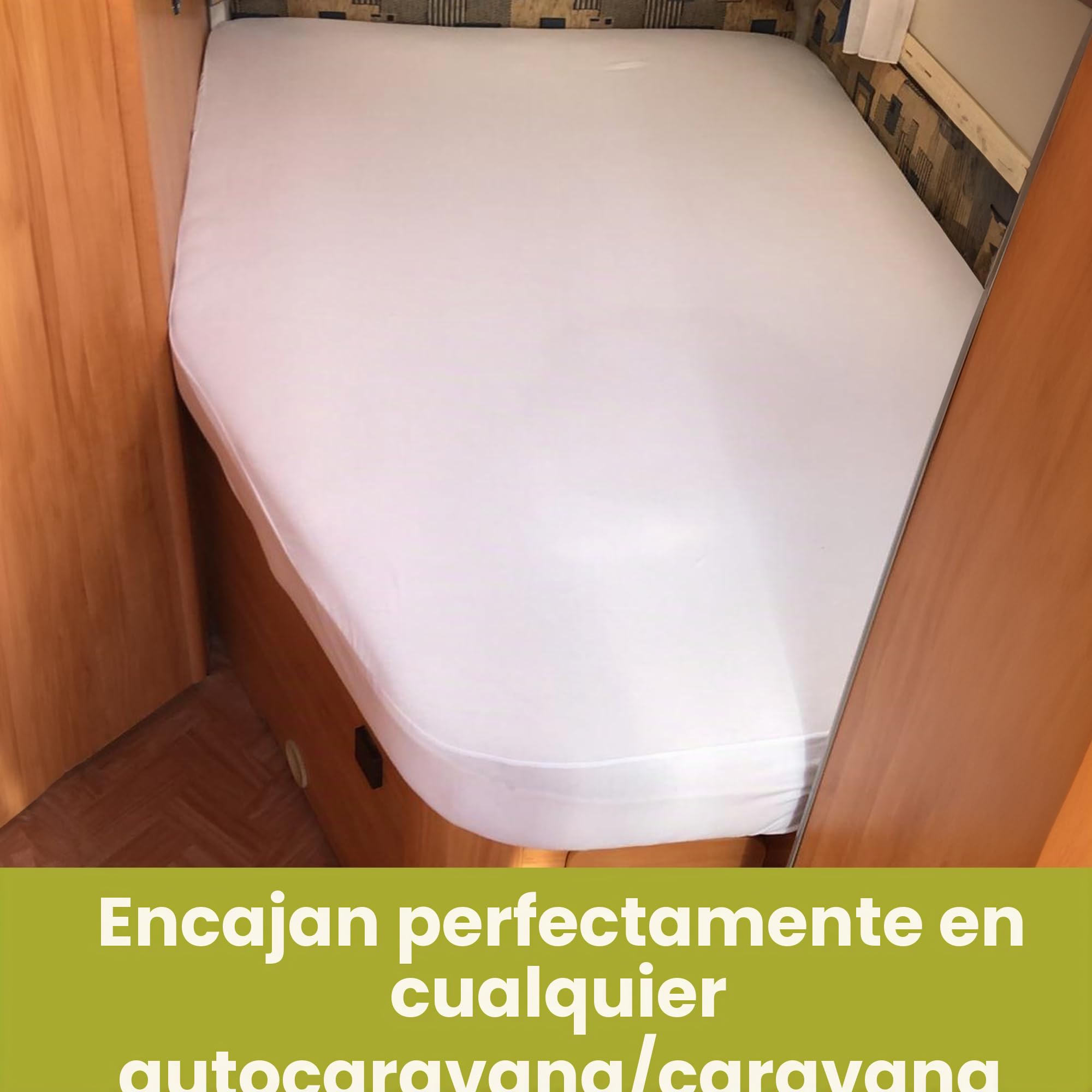 Sabana Bajera Caravana - Autocaravana - Ropa Cama Autocaravana - para Colchon Camper - Sasbana Ajustable - Accesorios Autocaravana -Oeko-Tex - 100% algodón, Esquina Izquierda - Blanco