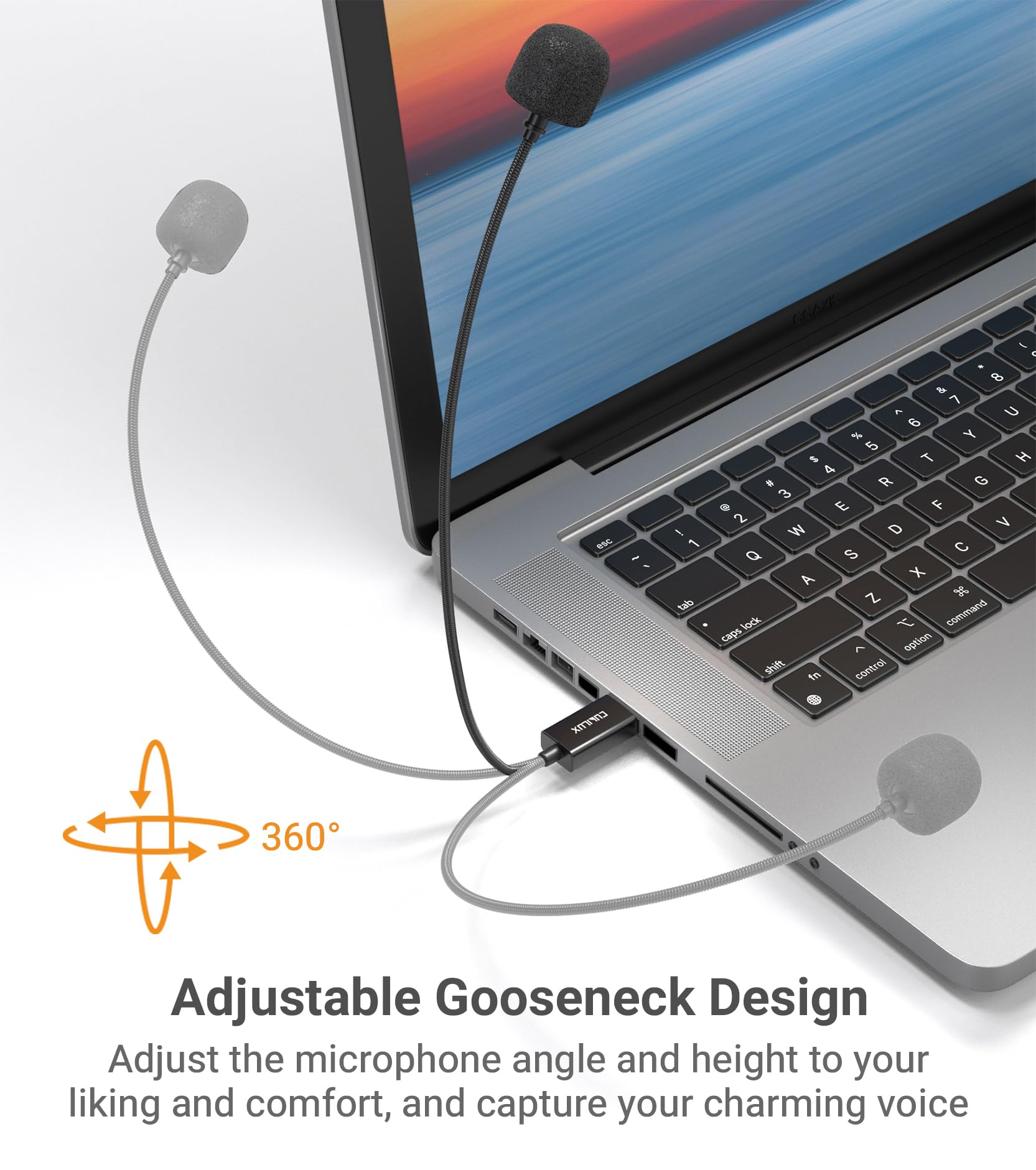 Cubilux Microfono a collo d'oca USB A, mini microfono esterno con braccio flessibile compatibile con laptop, microfono esterno da 1,05 m per laptop con design a collo di cigno di qualità forte Plug &