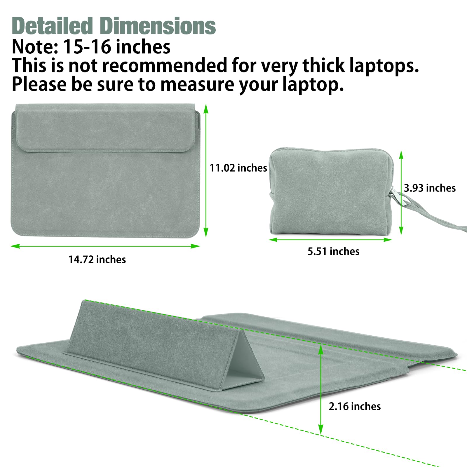 HaruYo 12-13-14-15-15.6-16 Pulgadas Funda para Ordenador Portátil con Soporte Ajustable y Reposamuñecas Integrado, Cuero de PU, para MacBook Air/Pro/Surface DELL Lenovo HP ASUS Acer PC 15" -16"