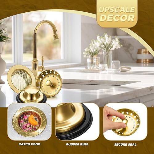 Vista 11 de Mudder 3 piezas de colador y tapón de drenaje para fregadero de cocina, tapón de eliminación de basura de acero inoxidable con asa, filtro universal