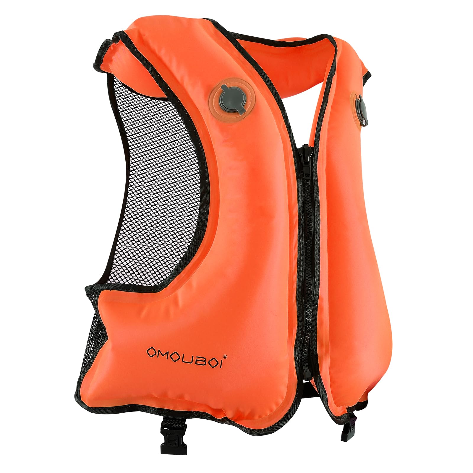 FORWEWAY Dual-Chamber Inflatable Buoyancy Jacket Adjustable Flotation Aid for Adults High Visibility Design for Swimming Fishing Water Activities (Orange)