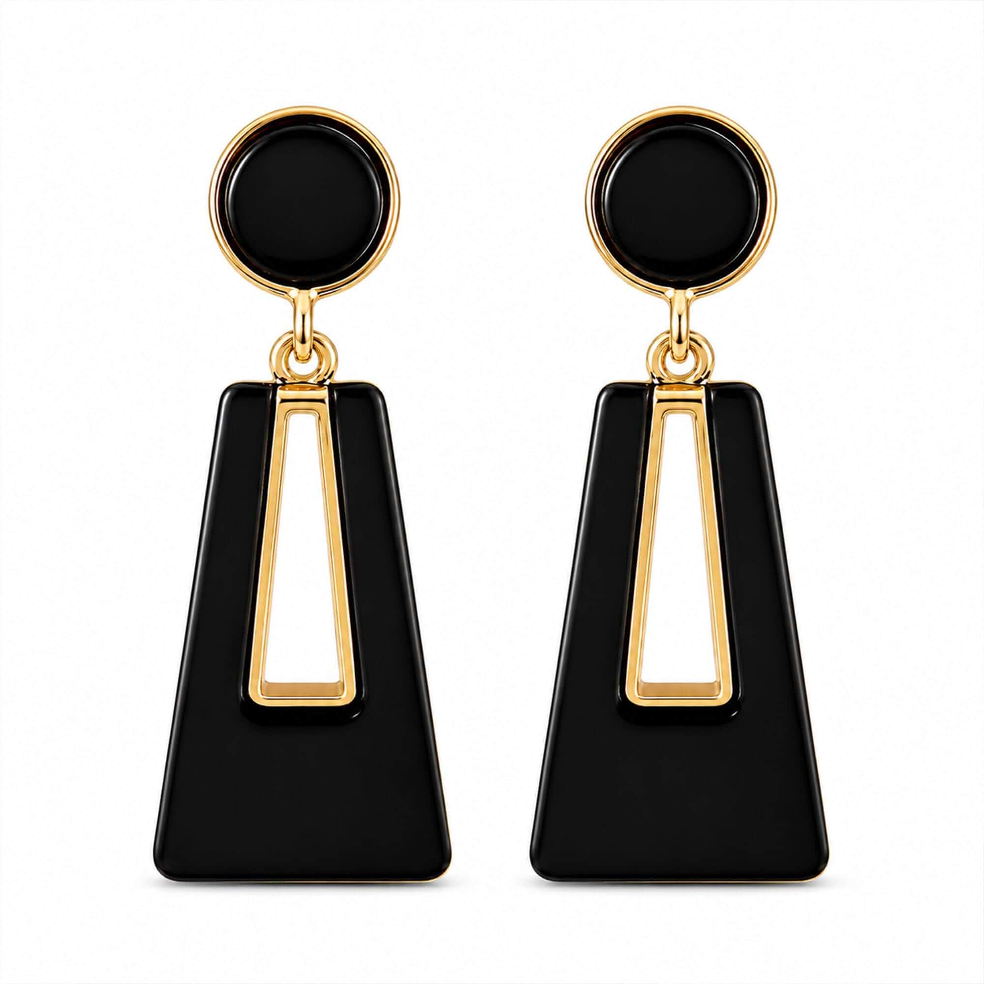 Black Gold Geometric Statement Dangle Earrings, Lightweight Fashion Jewelry for Work Office Party Date Night