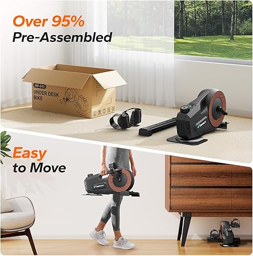 Vista 24 de Ejercitador de pedal para bicicleta debajo del escritorio, mini bicicleta estática magnética silenciosa con aplicación MERACH para brazos, Negro